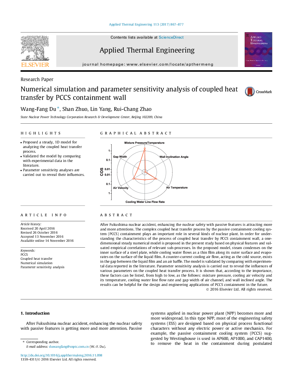 عکس صفحه اول مقاله: Numerical simulation and parameter sensitivity analysis of coupled heat transfer by PCCS containment wall Numerical simulation and parameter sensitivity analysis of coupled heat transfer by PCCS containment wall