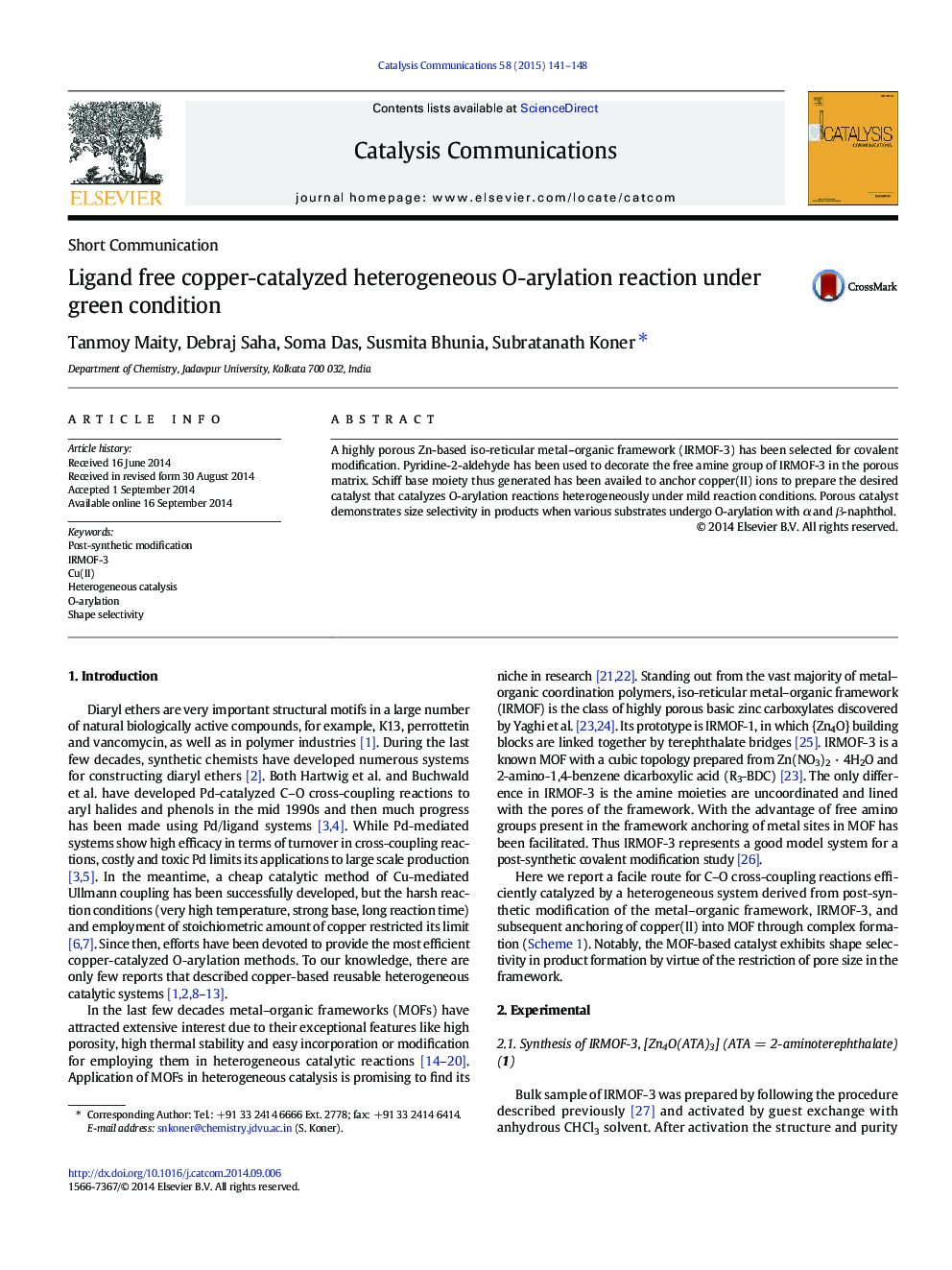 Ligand free copper-catalyzed heterogeneous O-arylation reaction under green condition