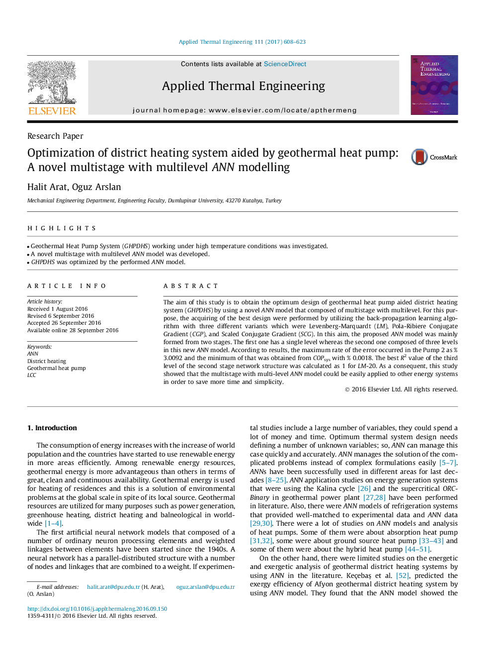 Optimization of district heating system aided by geothermal heat pump: A novel multistage with multilevel ANN modelling