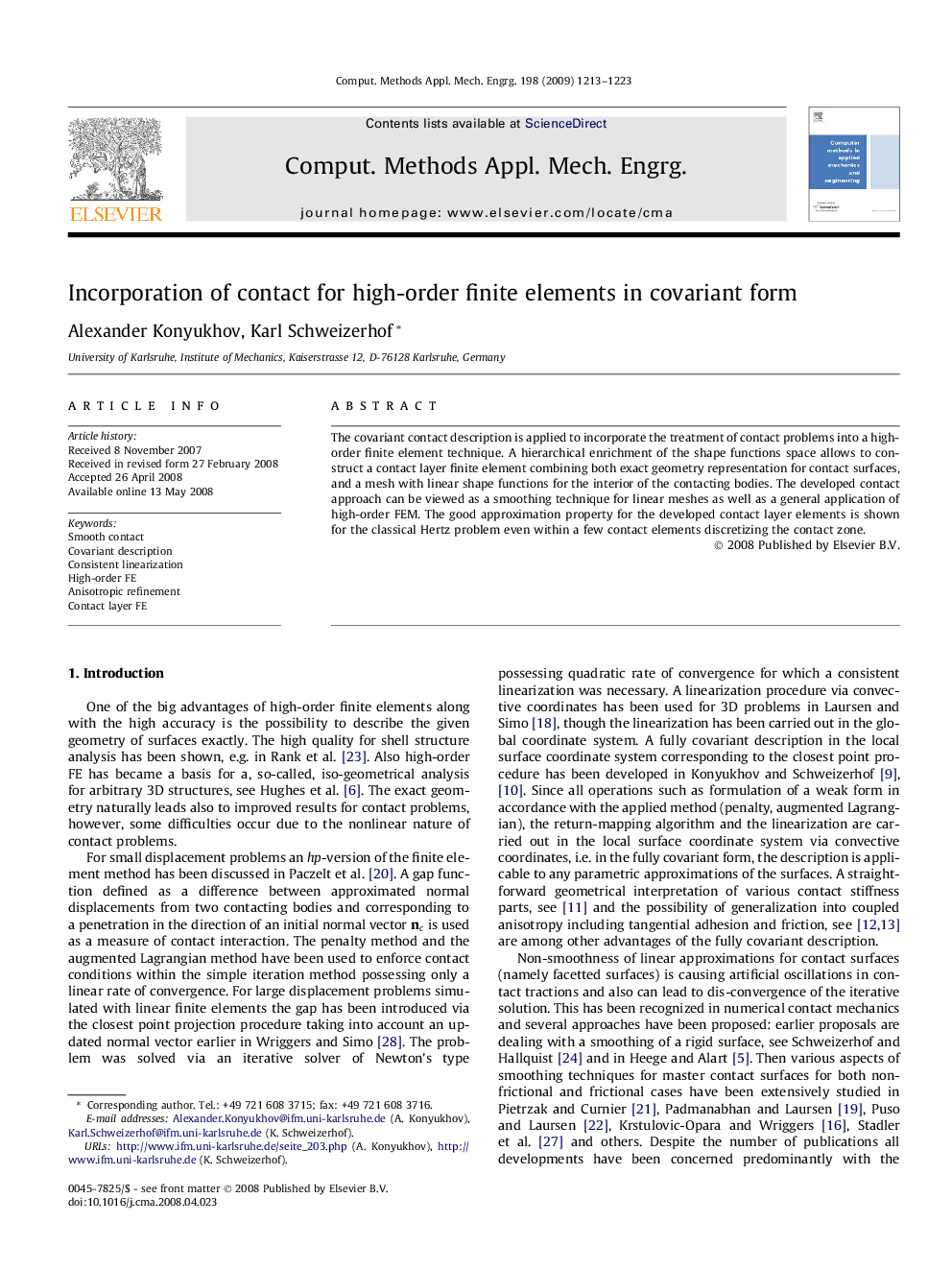 Incorporation of contact for high-order finite elements in covariant form