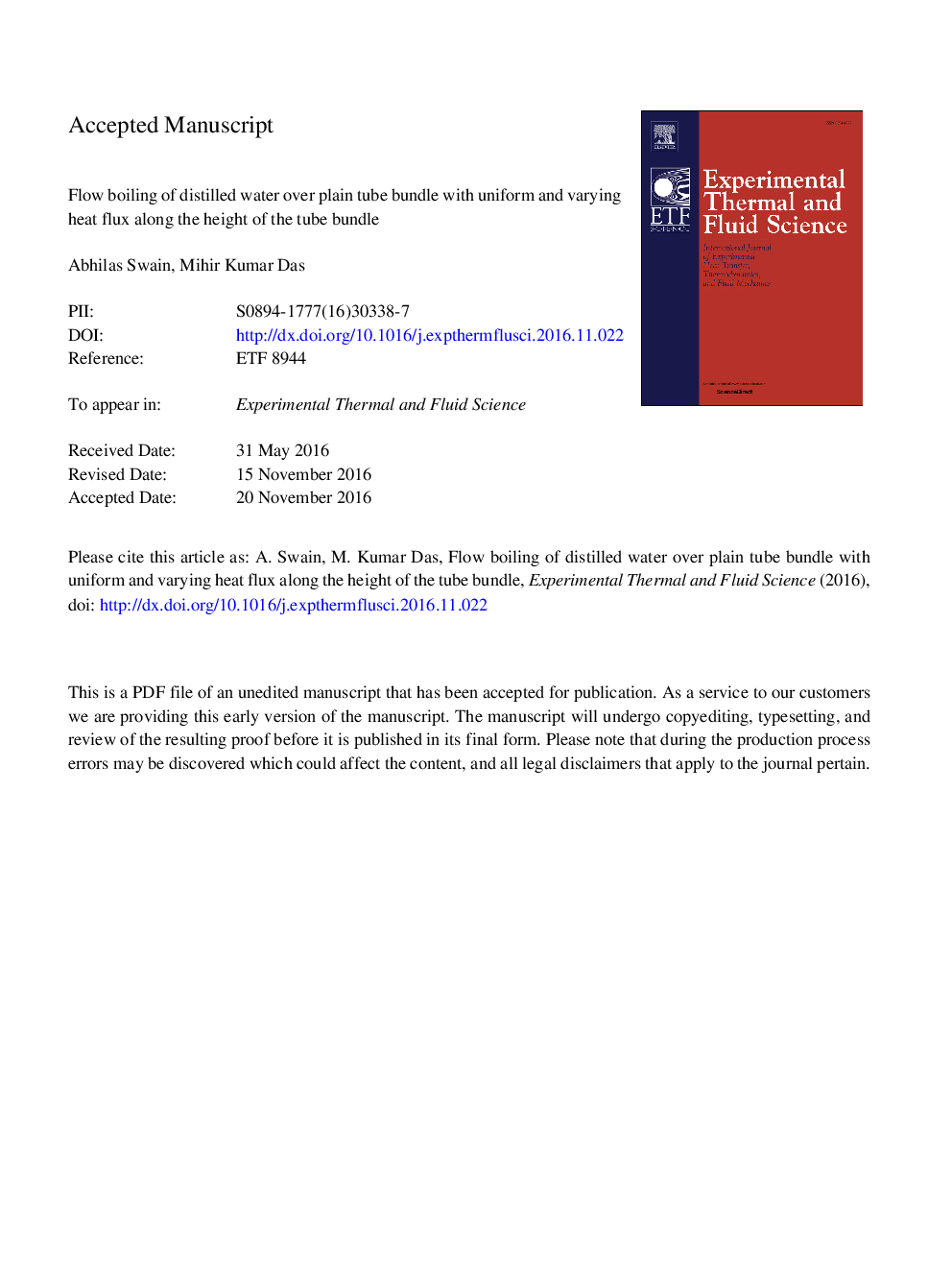 Flow boiling of distilled water over plain tube bundle with uniform and varying heat flux along the height of the tube bundle