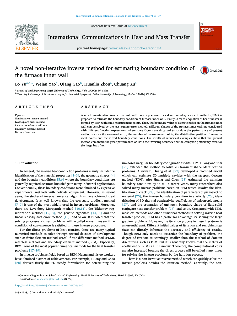 A novel non-iterative inverse method for estimating boundary condition of the furnace inner wall