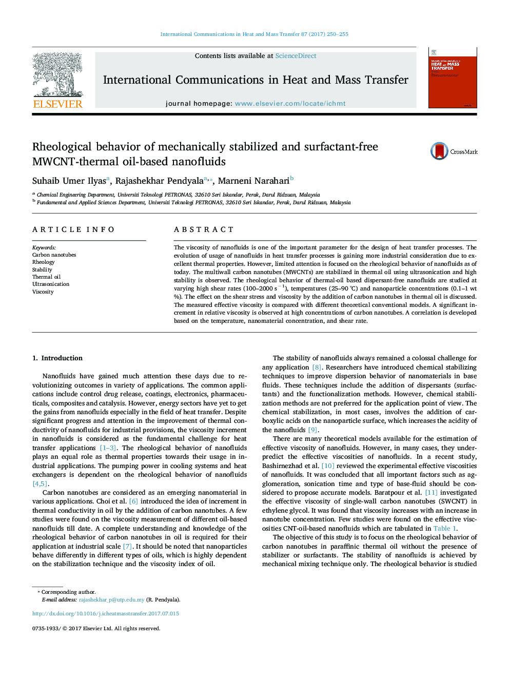 Rheological behavior of mechanically stabilized and surfactant-free MWCNT-thermal oil-based nanofluids