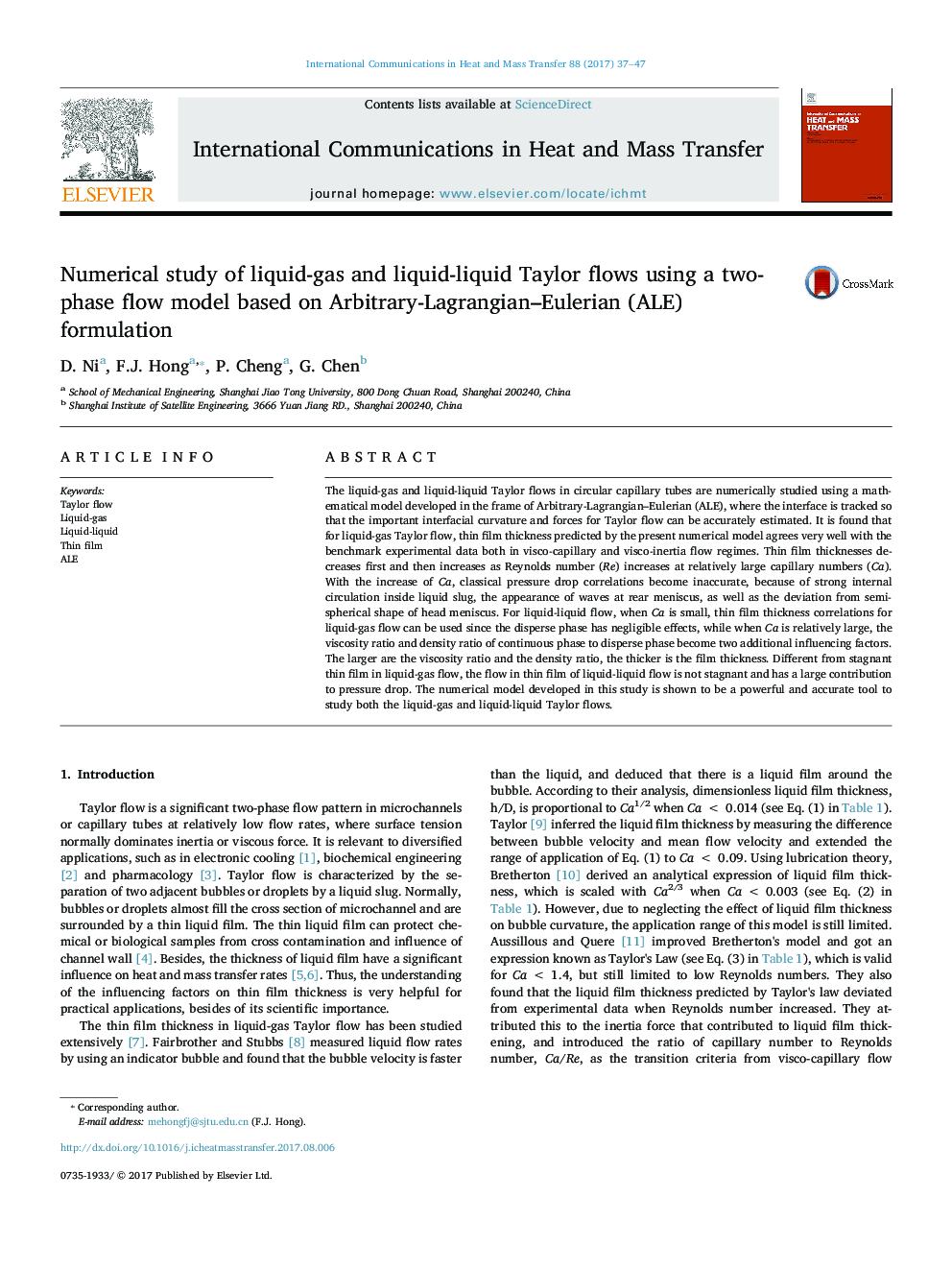 Numerical study of liquid-gas and liquid-liquid Taylor flows using a two-phase flow model based on Arbitrary-Lagrangian-Eulerian (ALE) formulation