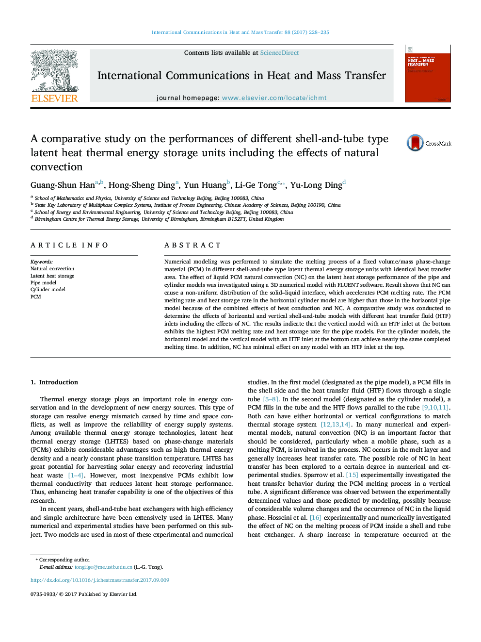 A comparative study on the performances of different shell-and-tube type latent heat thermal energy storage units including the effects of natural convection