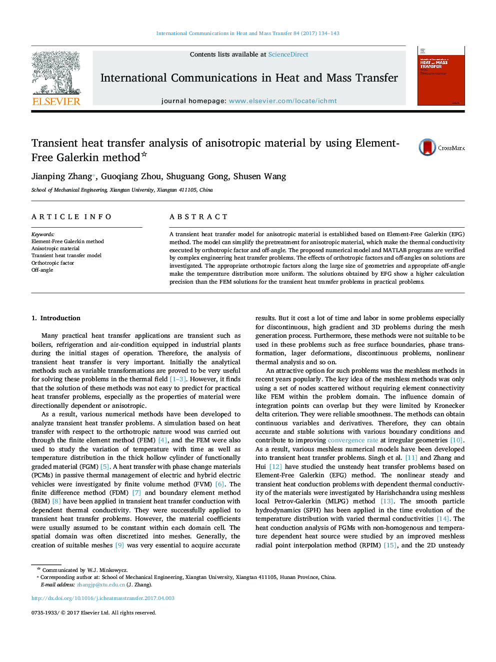 Transient heat transfer analysis of anisotropic material by using Element-Free Galerkin method