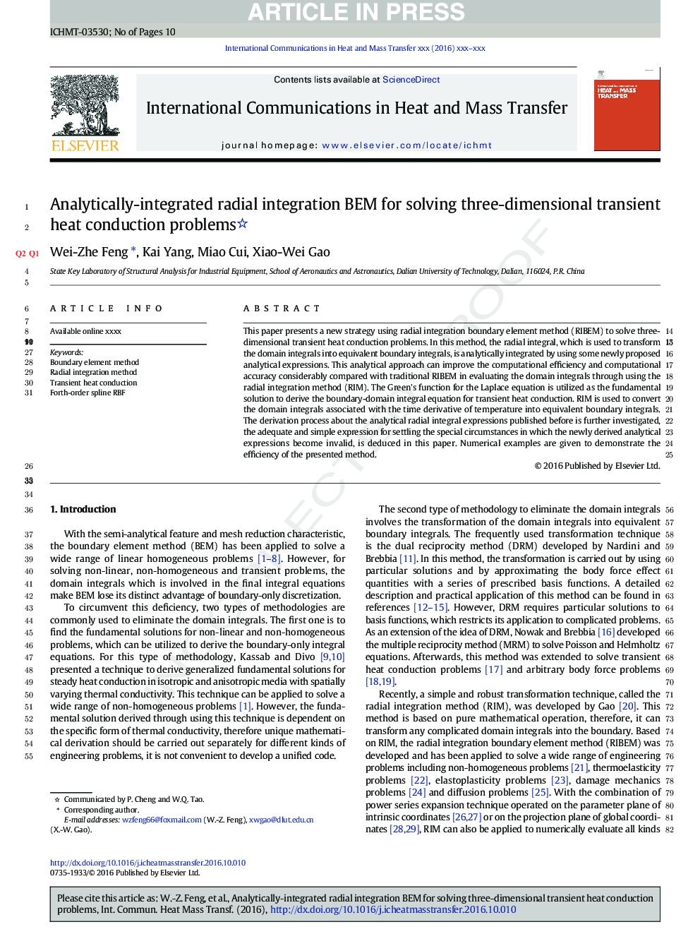 عکس صفحه اول مقاله: Analytically-integrated radial integration BEM for solving three-dimensional transient heat conduction problems Analytically-integrated radial integration BEM for solving three-dimensional transient heat conduction problems