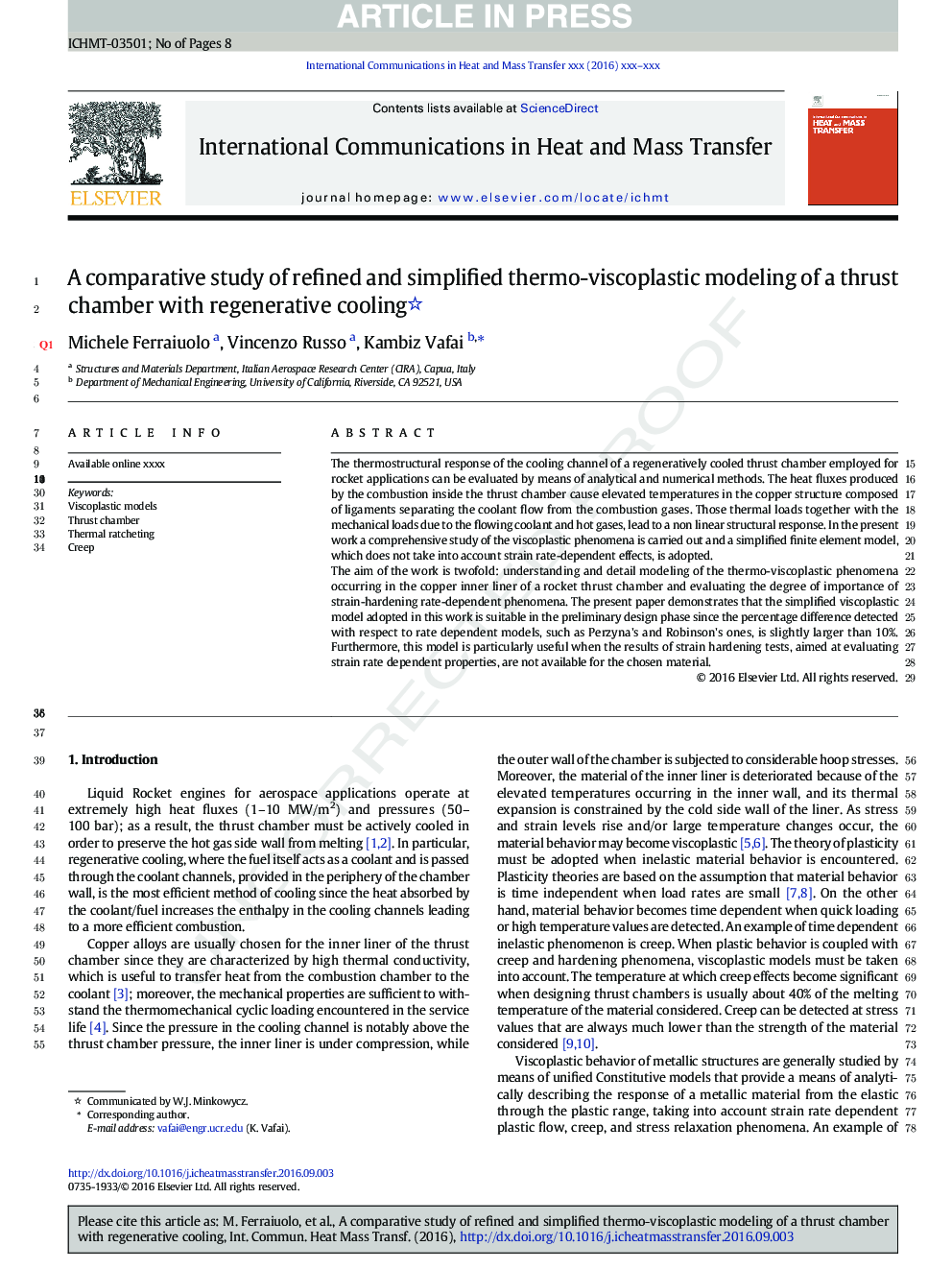 A comparative study of refined and simplified thermo-viscoplastic modeling of a thrust chamber with regenerative cooling