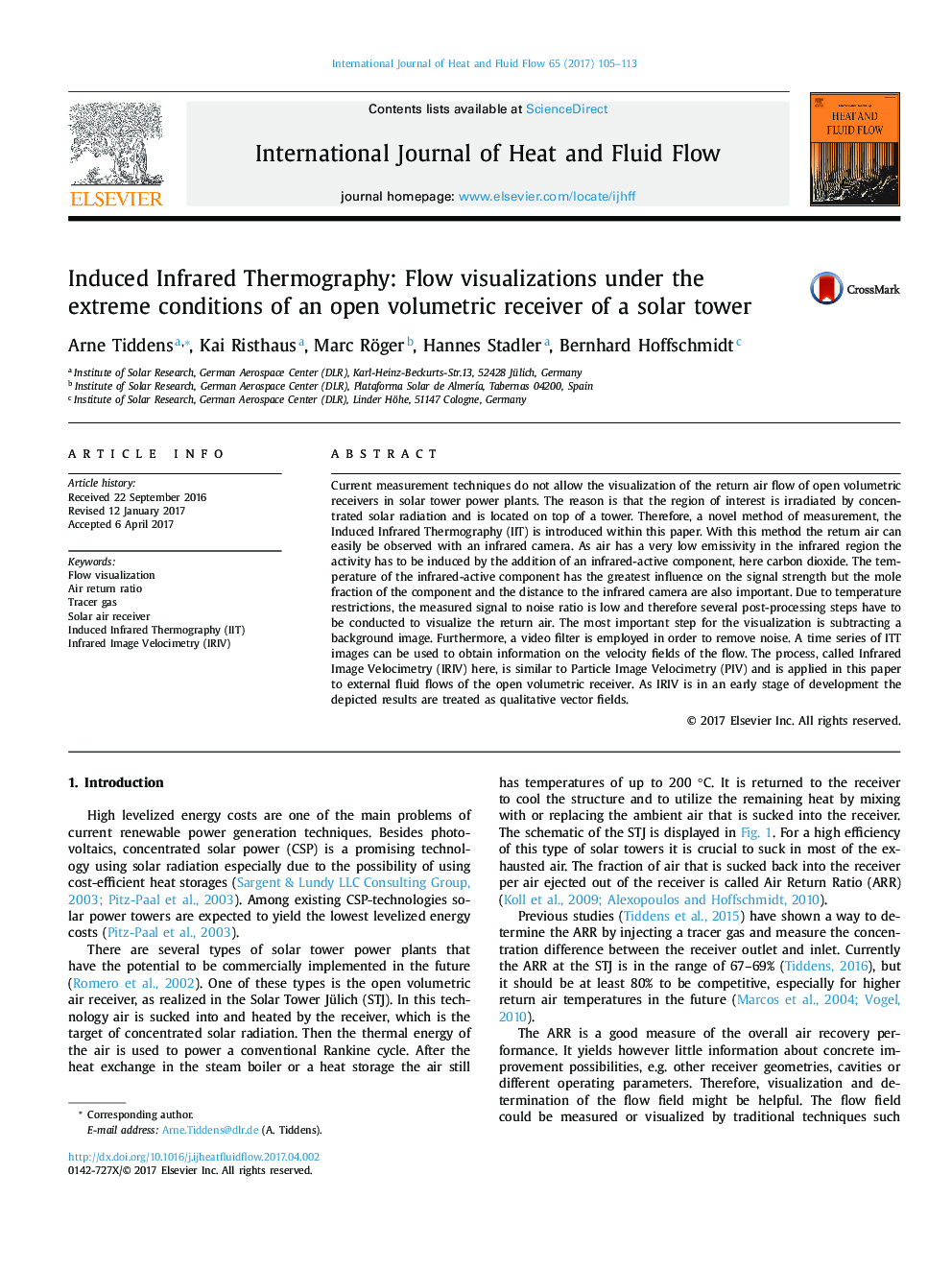 Induced Infrared Thermography: Flow visualizations under the extreme conditions of an open volumetric receiver of a solar tower