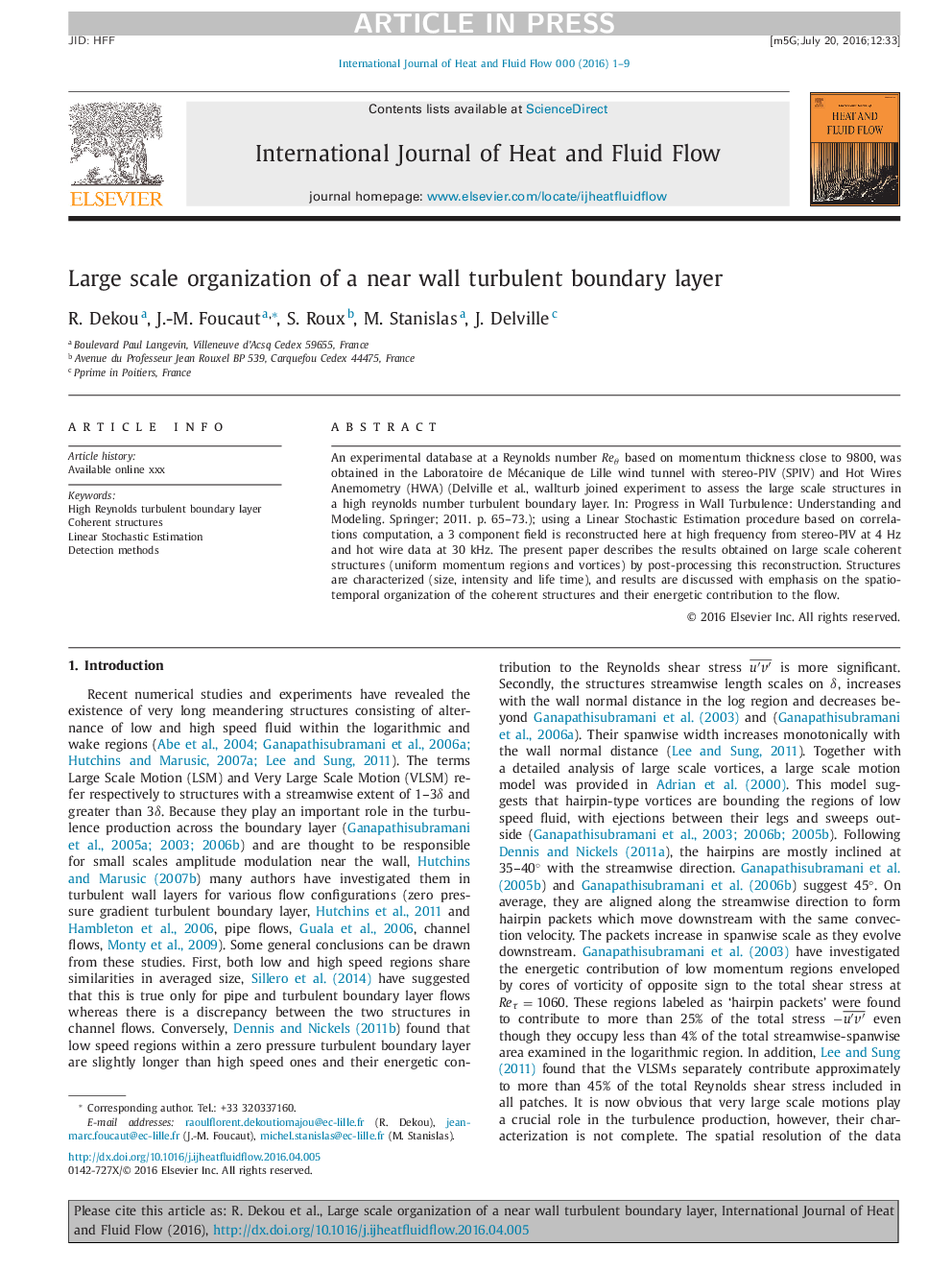 Large scale organization of a near wall turbulent boundary layer