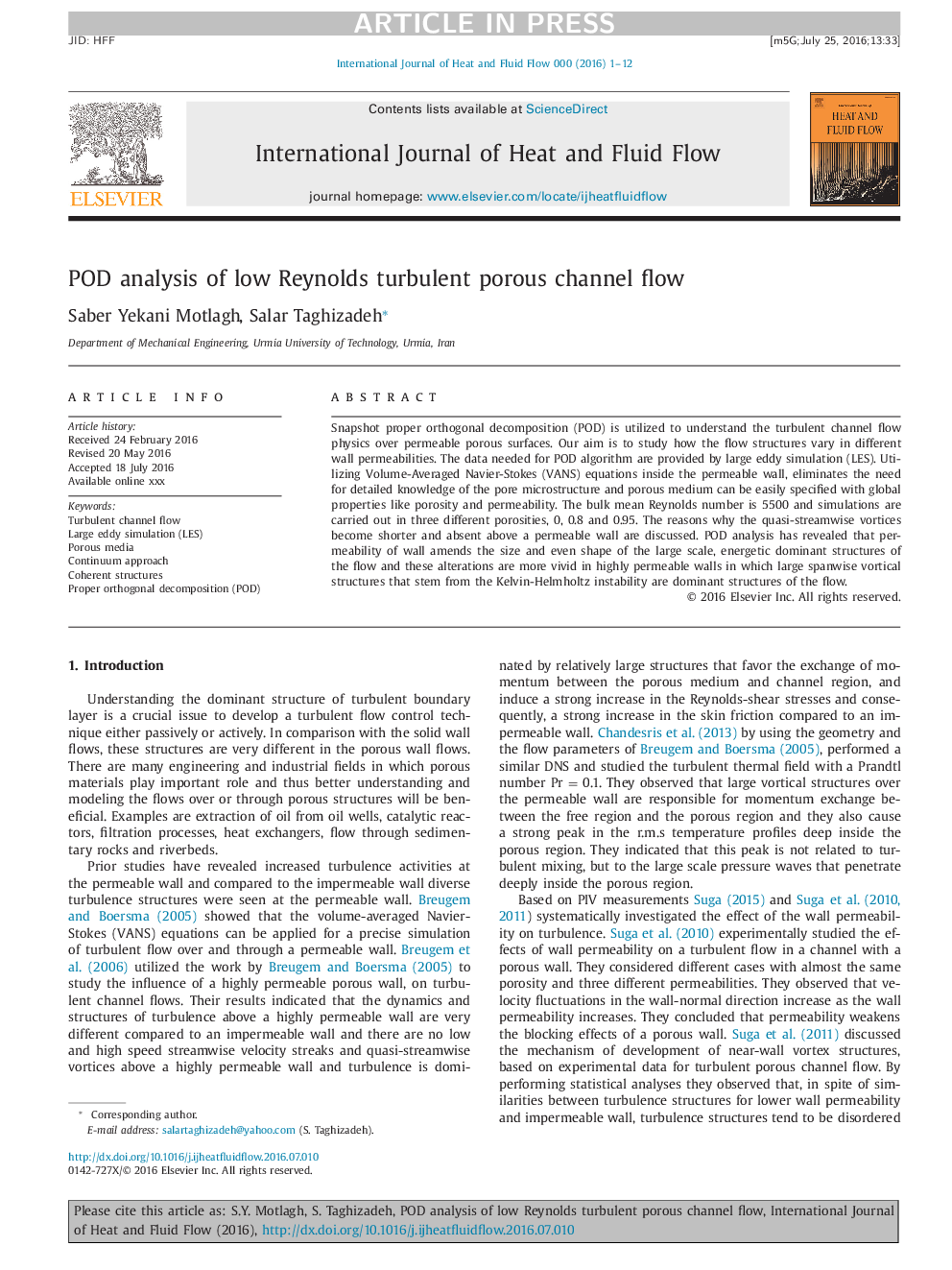 POD analysis of low Reynolds turbulent porous channel flow