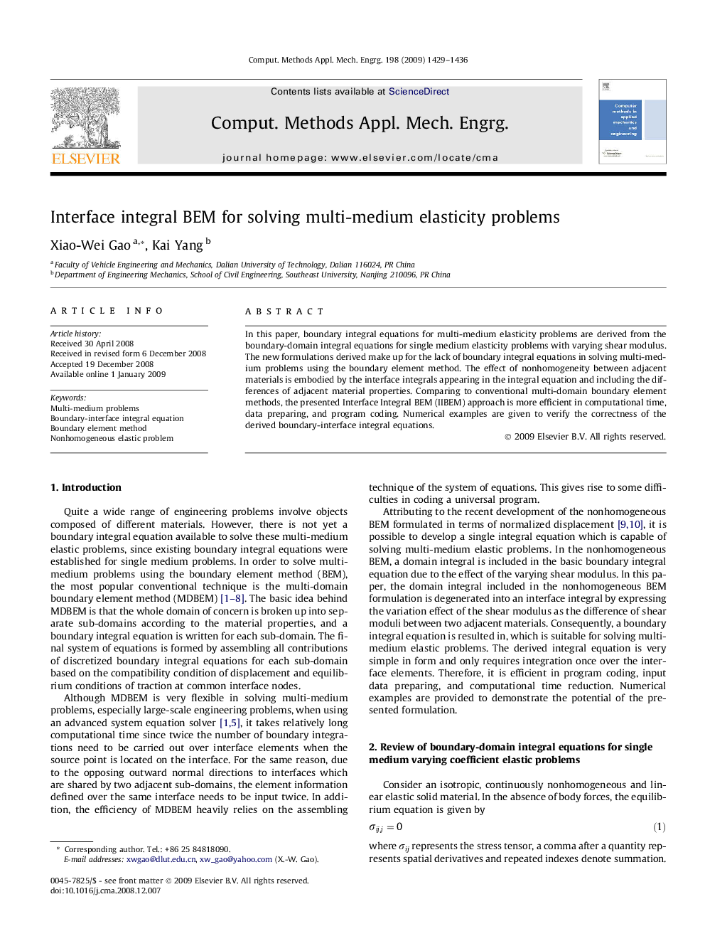 Interface integral BEM for solving multi-medium elasticity problems