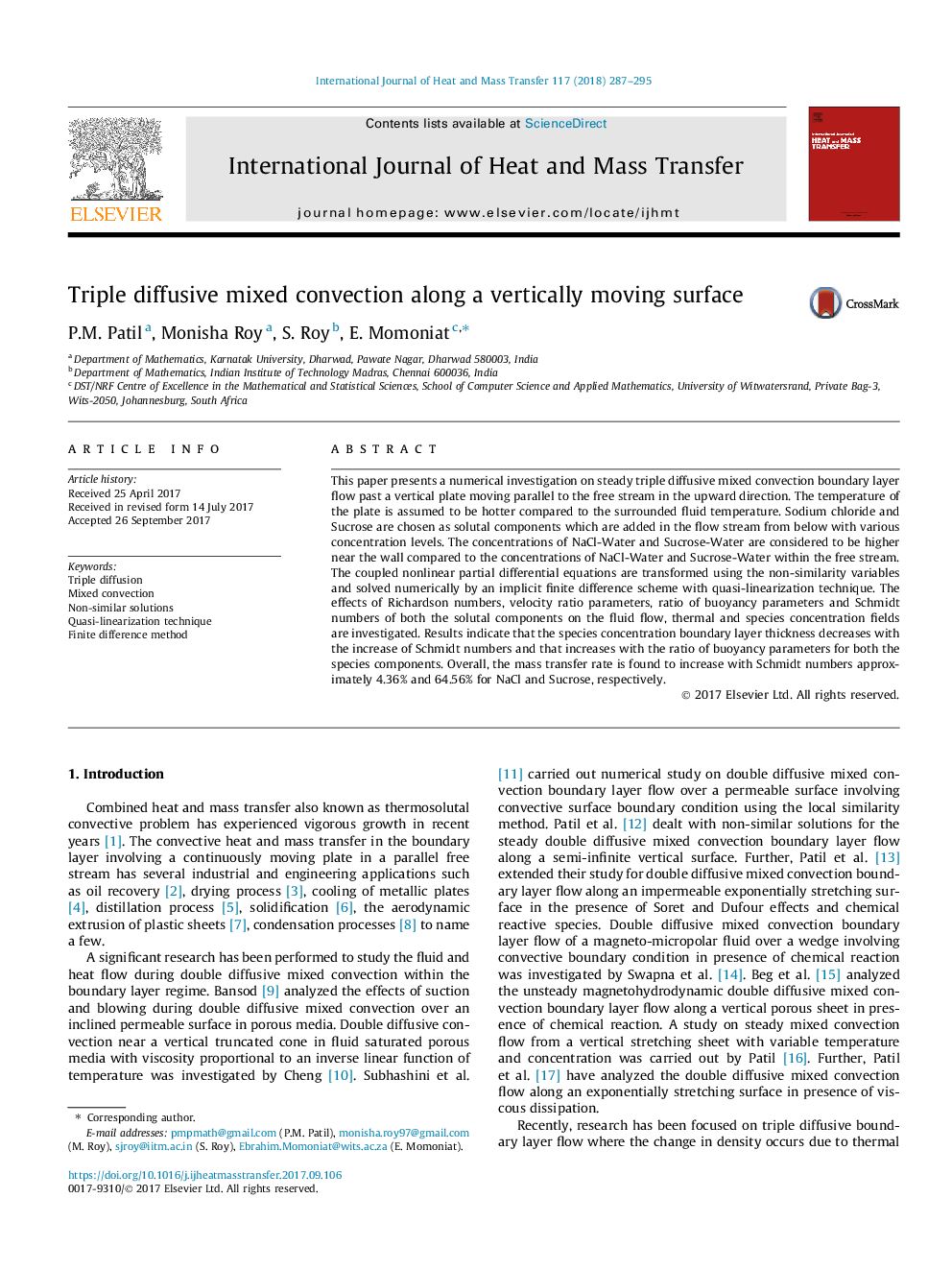 Triple diffusive mixed convection along a vertically moving surface