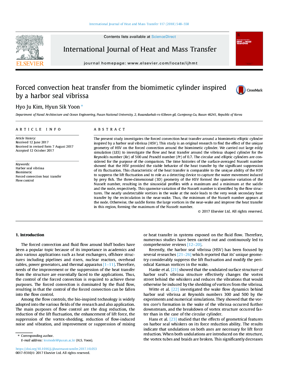 Forced convection heat transfer from the biomimetic cylinder inspired by a harbor seal vibrissa