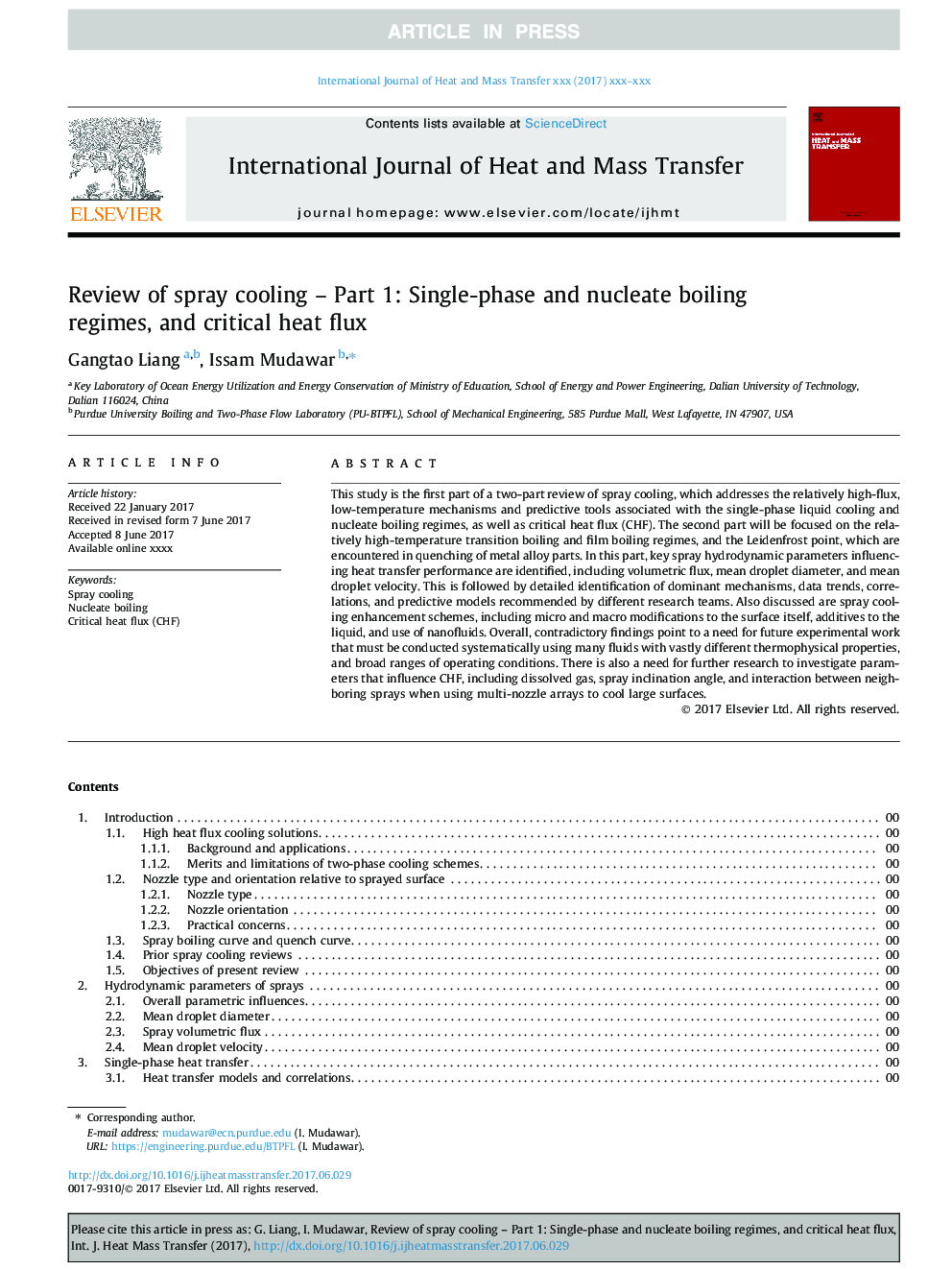 Review of spray cooling - Part 1: Single-phase and nucleate boiling regimes, and critical heat flux