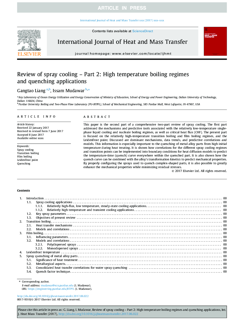 Review of spray cooling - Part 2: High temperature boiling regimes and quenching applications