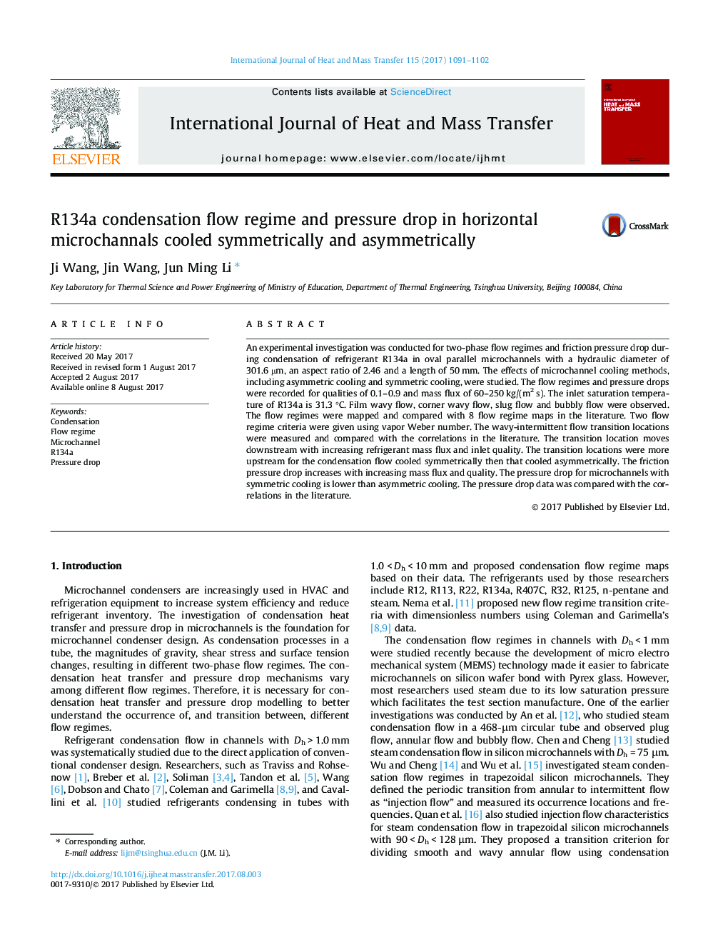 R134a condensation flow regime and pressure drop in horizontal microchannals cooled symmetrically and asymmetrically