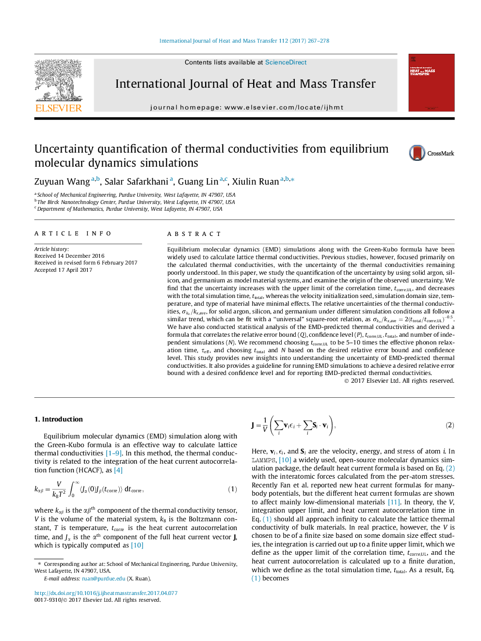 Uncertainty quantification of thermal conductivities from equilibrium molecular dynamics simulations