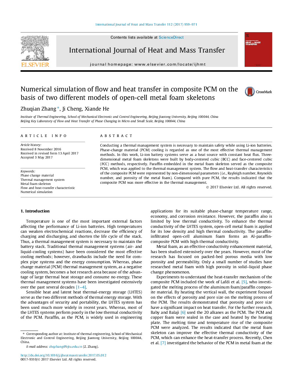 Numerical simulation of flow and heat transfer in composite PCM on the basis of two different models of open-cell metal foam skeletons