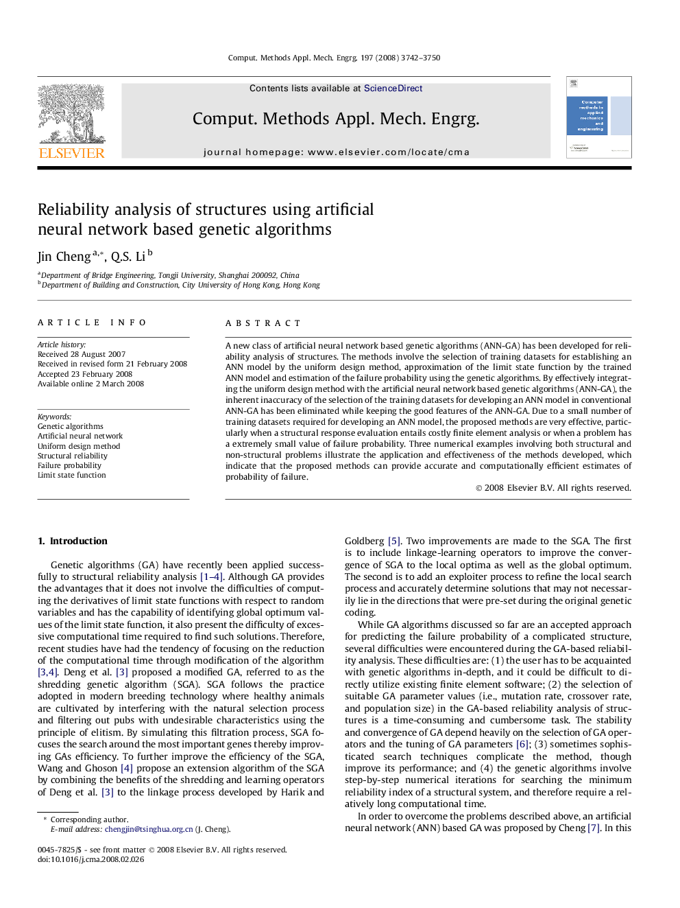 Reliability analysis of structures using artificial neural network based genetic algorithms