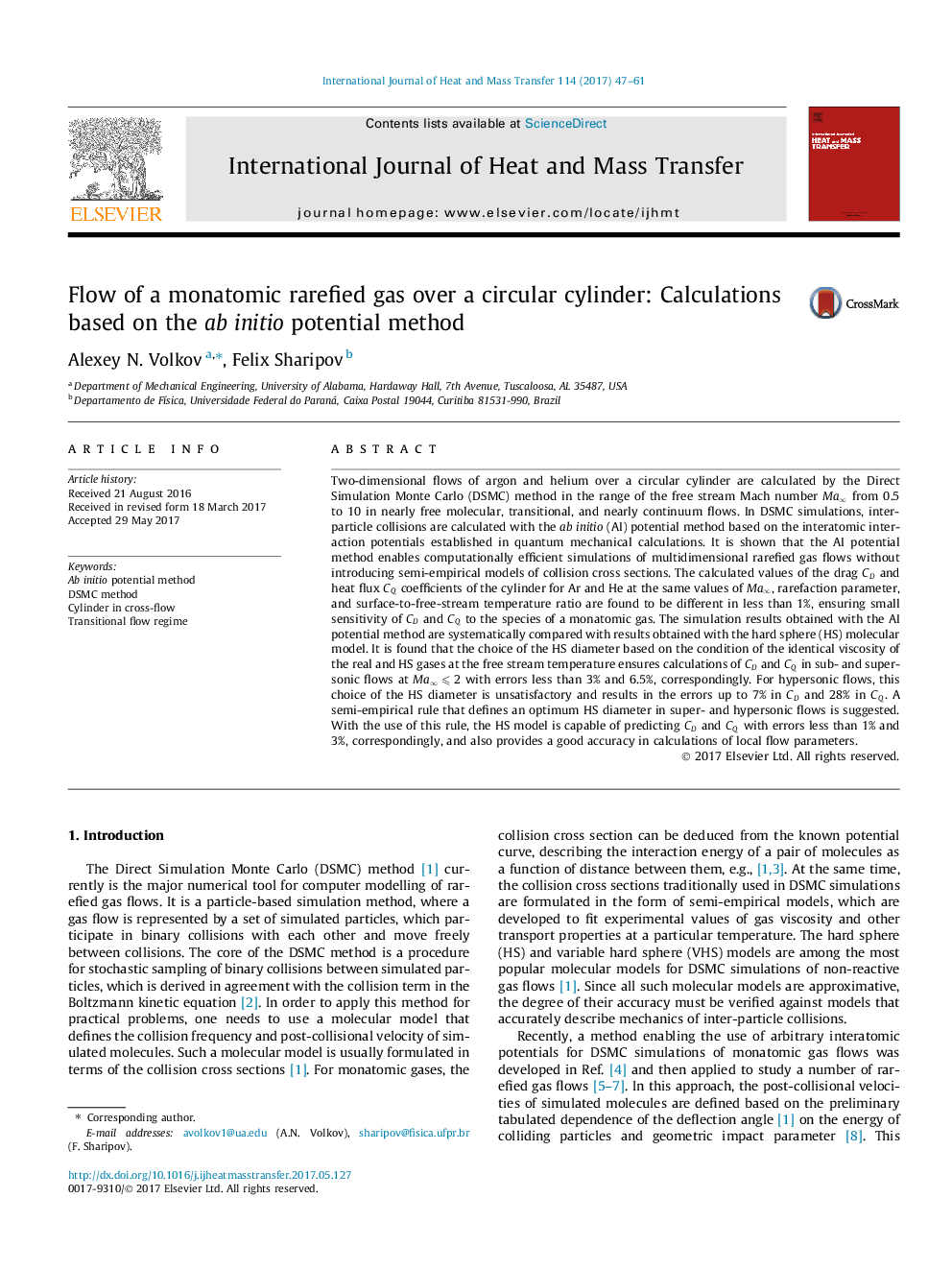 Flow of a monatomic rarefied gas over a circular cylinder: Calculations based on the ab initio potential method