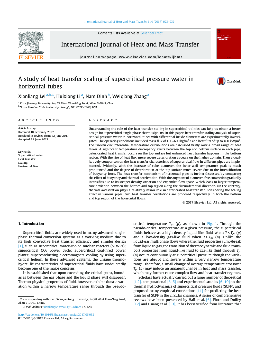 A study of heat transfer scaling of supercritical pressure water in horizontal tubes