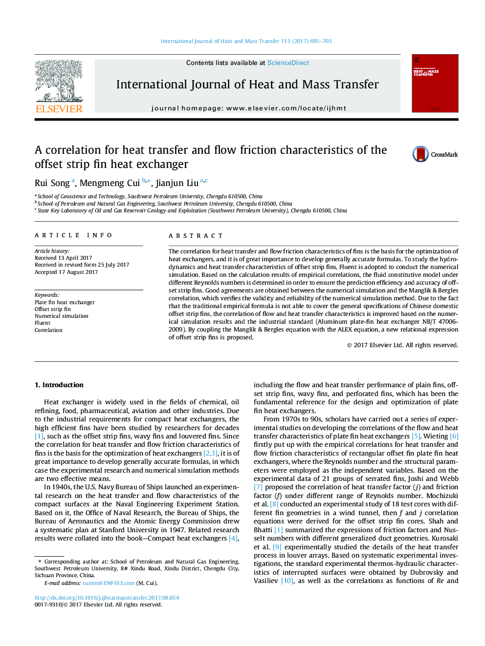 A correlation for heat transfer and flow friction characteristics of the offset strip fin heat exchanger