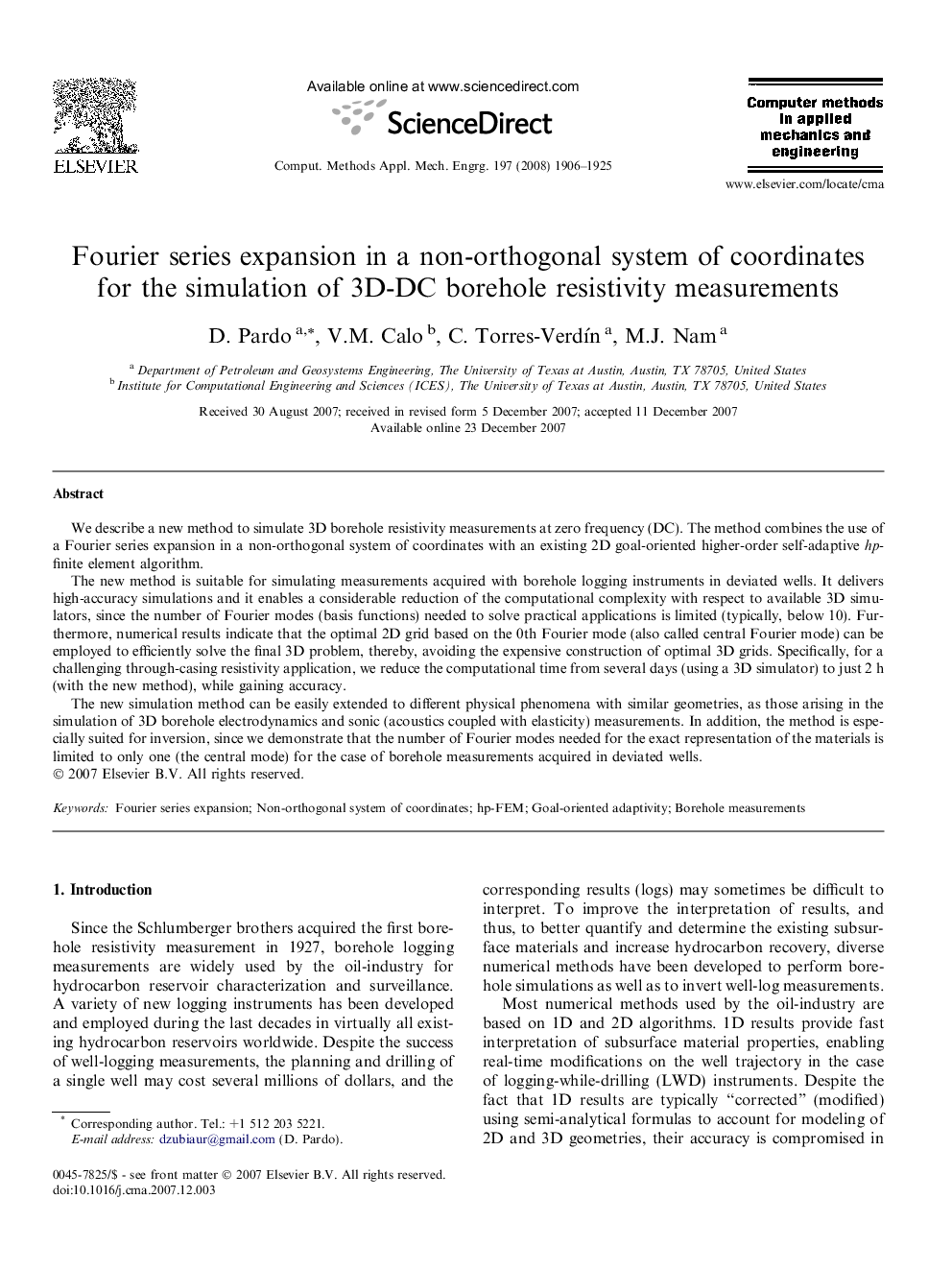 Fourier series expansion in a non-orthogonal system of coordinates for the simulation of 3D-DC borehole resistivity measurements