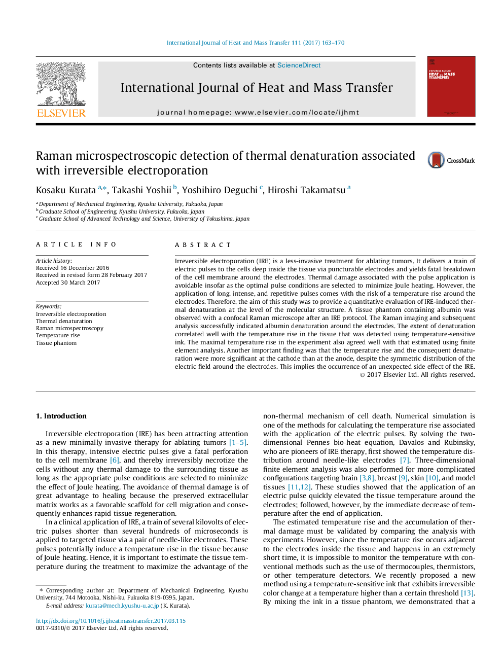 Raman microspectroscopic detection of thermal denaturation associated with irreversible electroporation