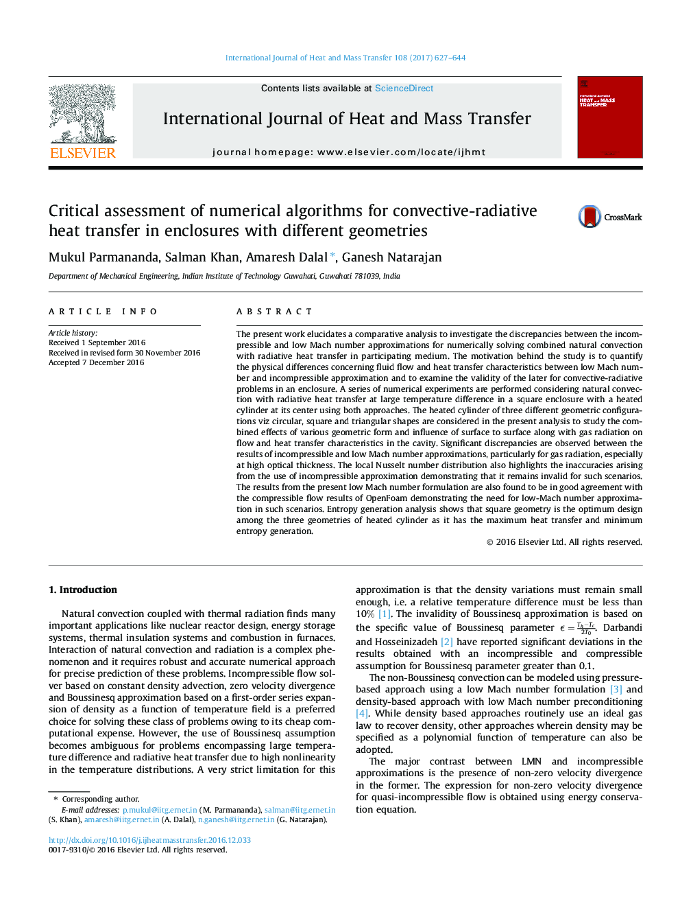 Critical assessment of numerical algorithms for convective-radiative heat transfer in enclosures with different geometries