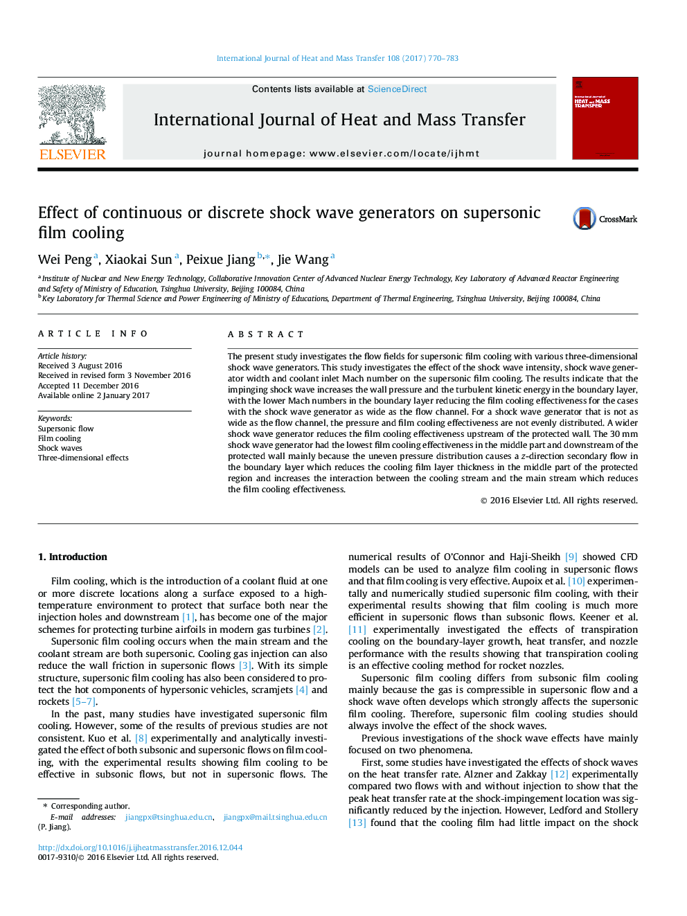 Effect of continuous or discrete shock wave generators on supersonic film cooling