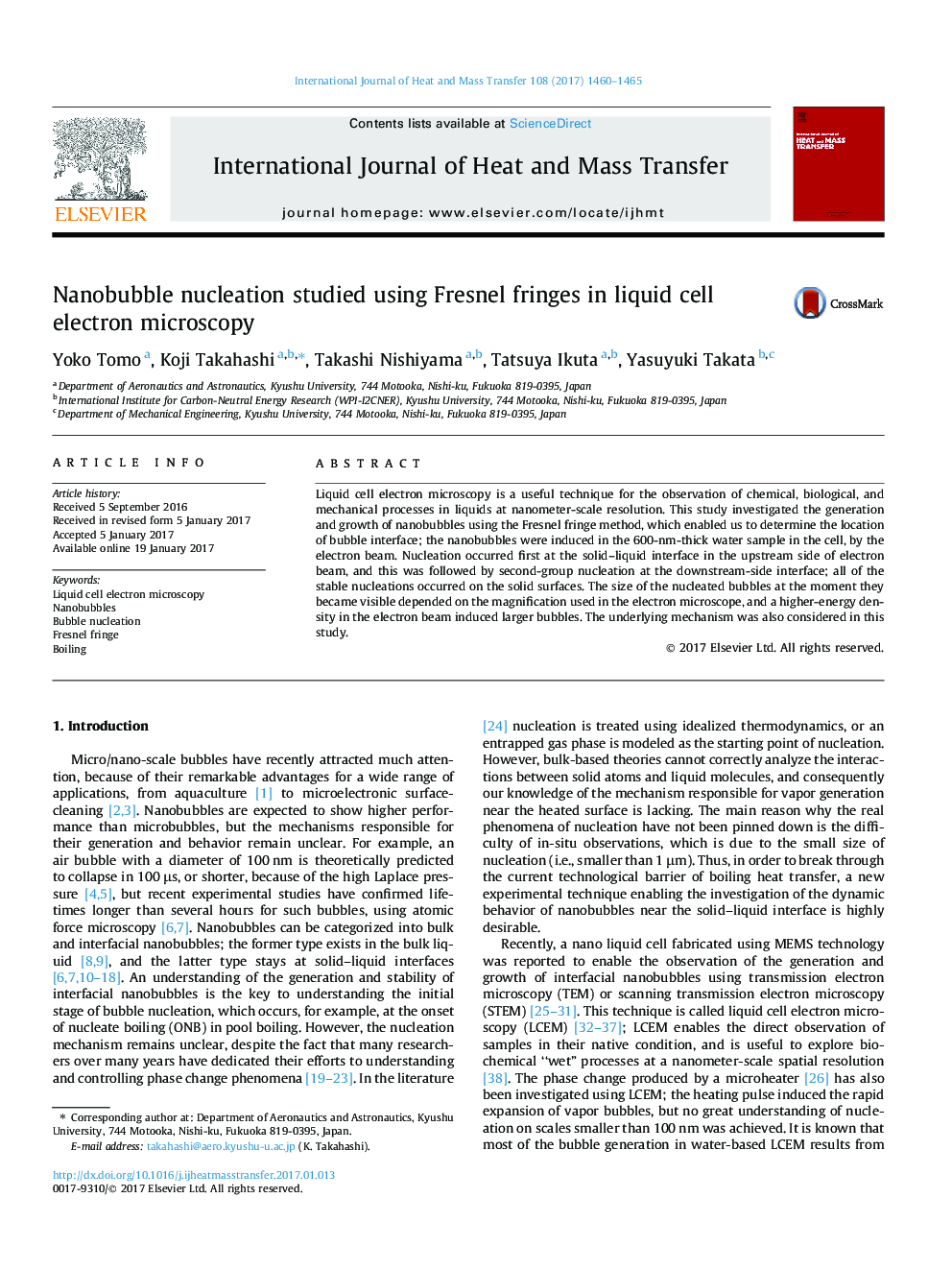 Nanobubble nucleation studied using Fresnel fringes in liquid cell electron microscopy