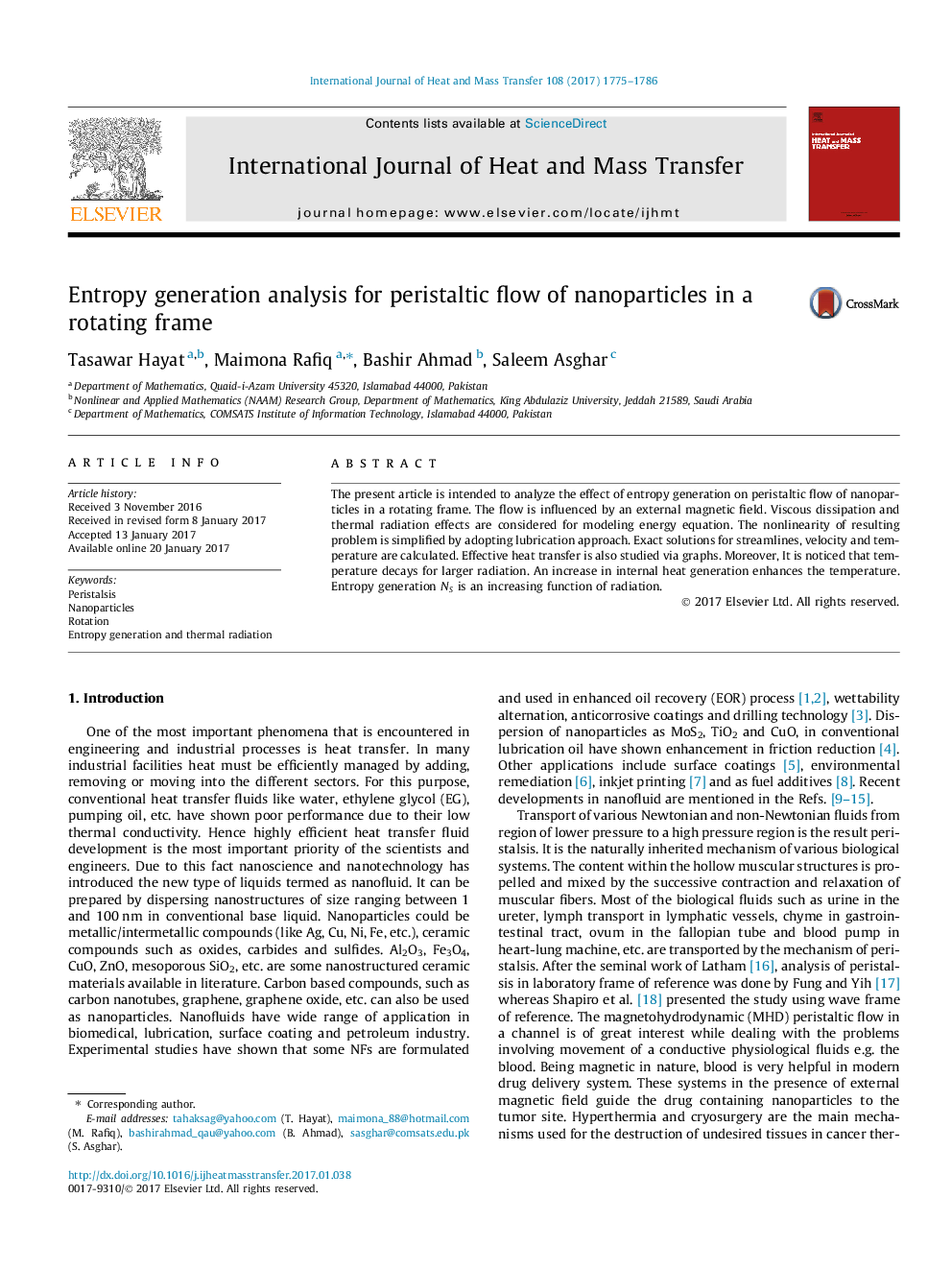 Entropy generation analysis for peristaltic flow of nanoparticles in a rotating frame