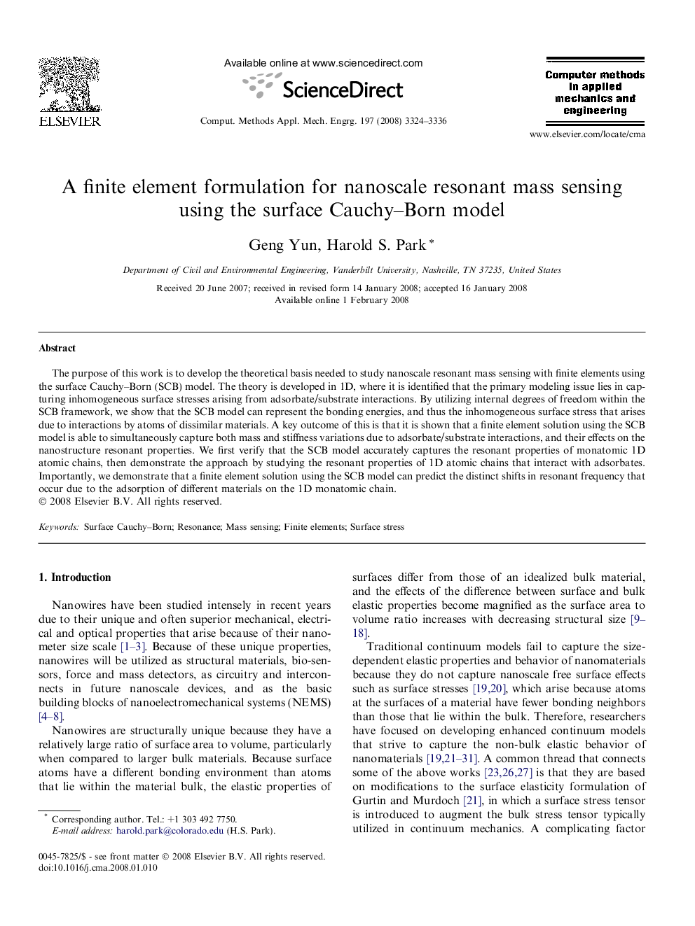 A finite element formulation for nanoscale resonant mass sensing using the surface Cauchy–Born model