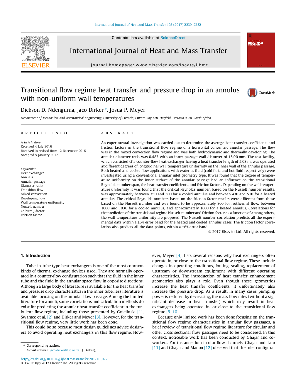 Transitional flow regime heat transfer and pressure drop in an annulus with non-uniform wall temperatures