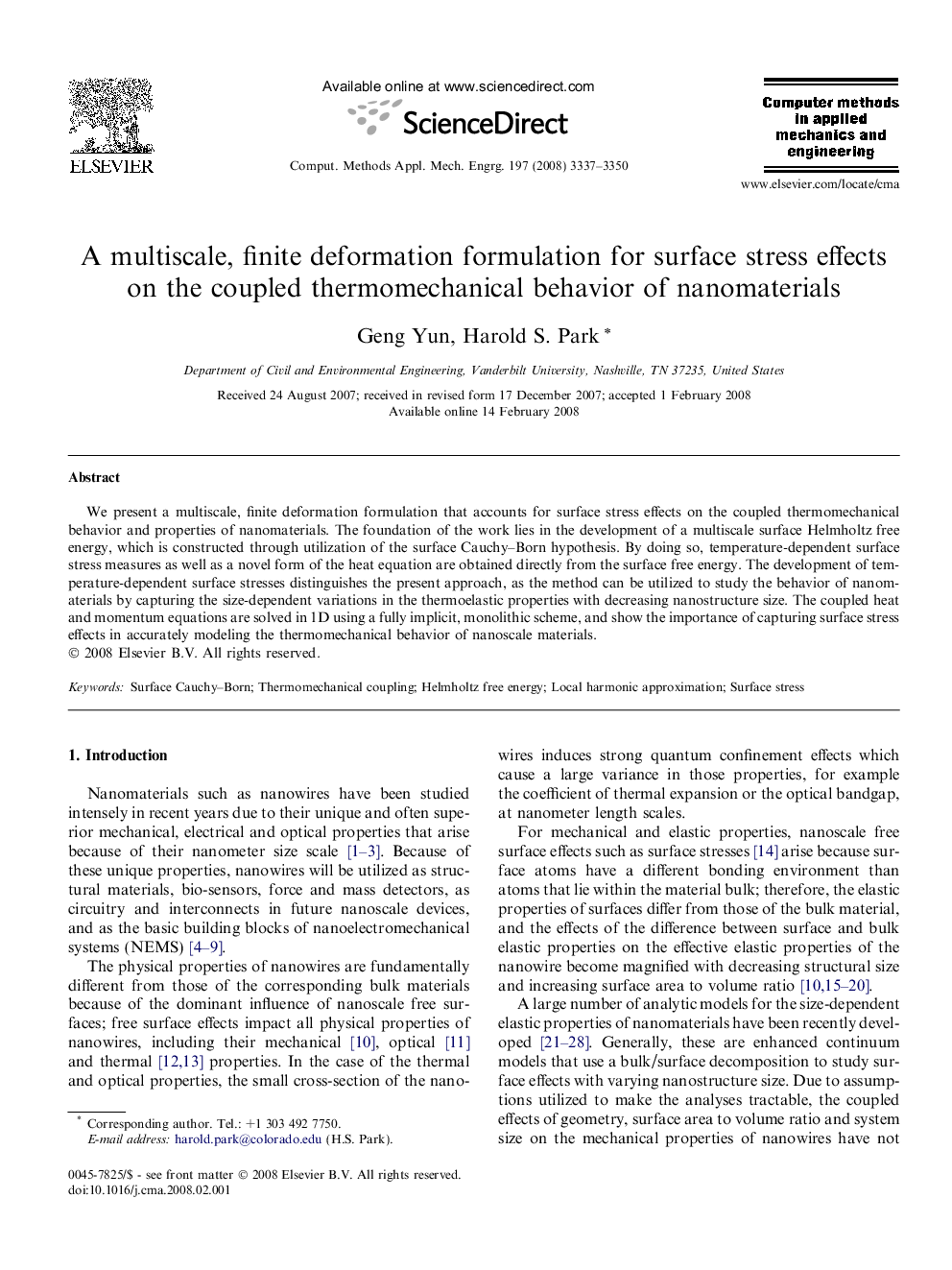 A multiscale, finite deformation formulation for surface stress effects on the coupled thermomechanical behavior of nanomaterials