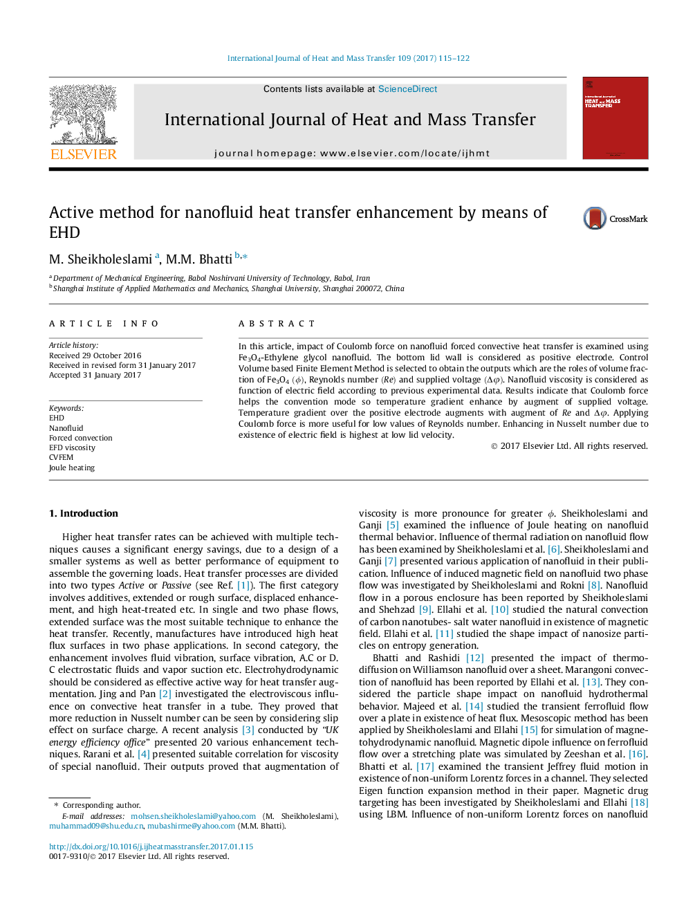 Active method for nanofluid heat transfer enhancement by means of EHD