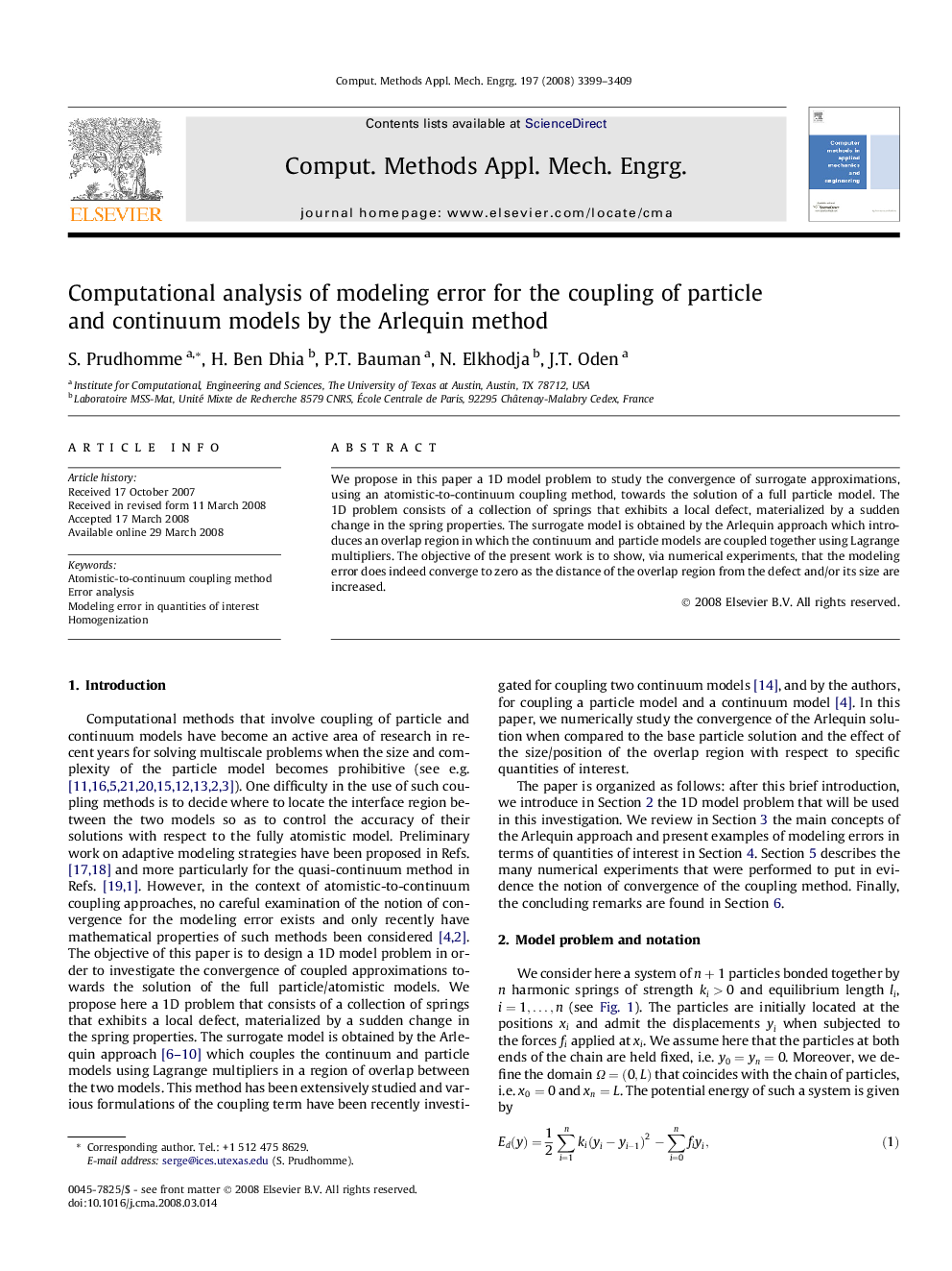 Computational analysis of modeling error for the coupling of particle and continuum models by the Arlequin method