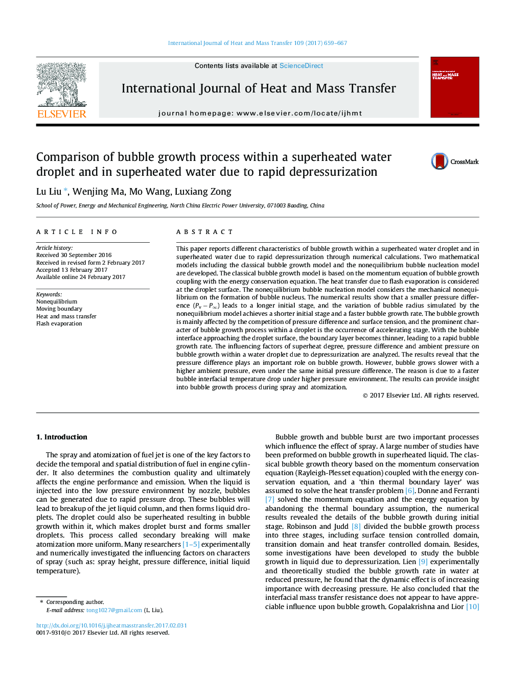 Comparison of bubble growth process within a superheated water droplet and in superheated water due to rapid depressurization