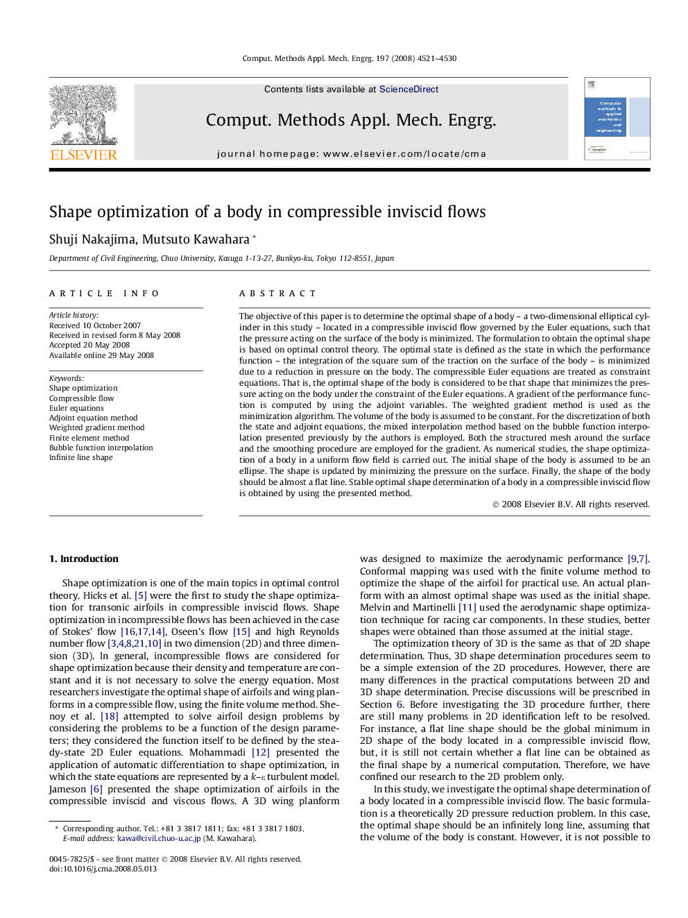 عکس صفحه اول مقاله: Shape optimization of a body in compressible inviscid flows Shape optimization of a body in compressible inviscid flows