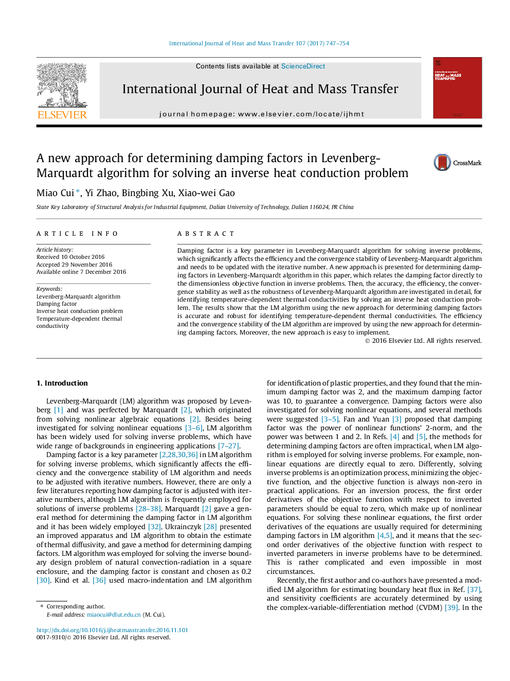 A new approach for determining damping factors in Levenberg-Marquardt algorithm for solving an inverse heat conduction problem