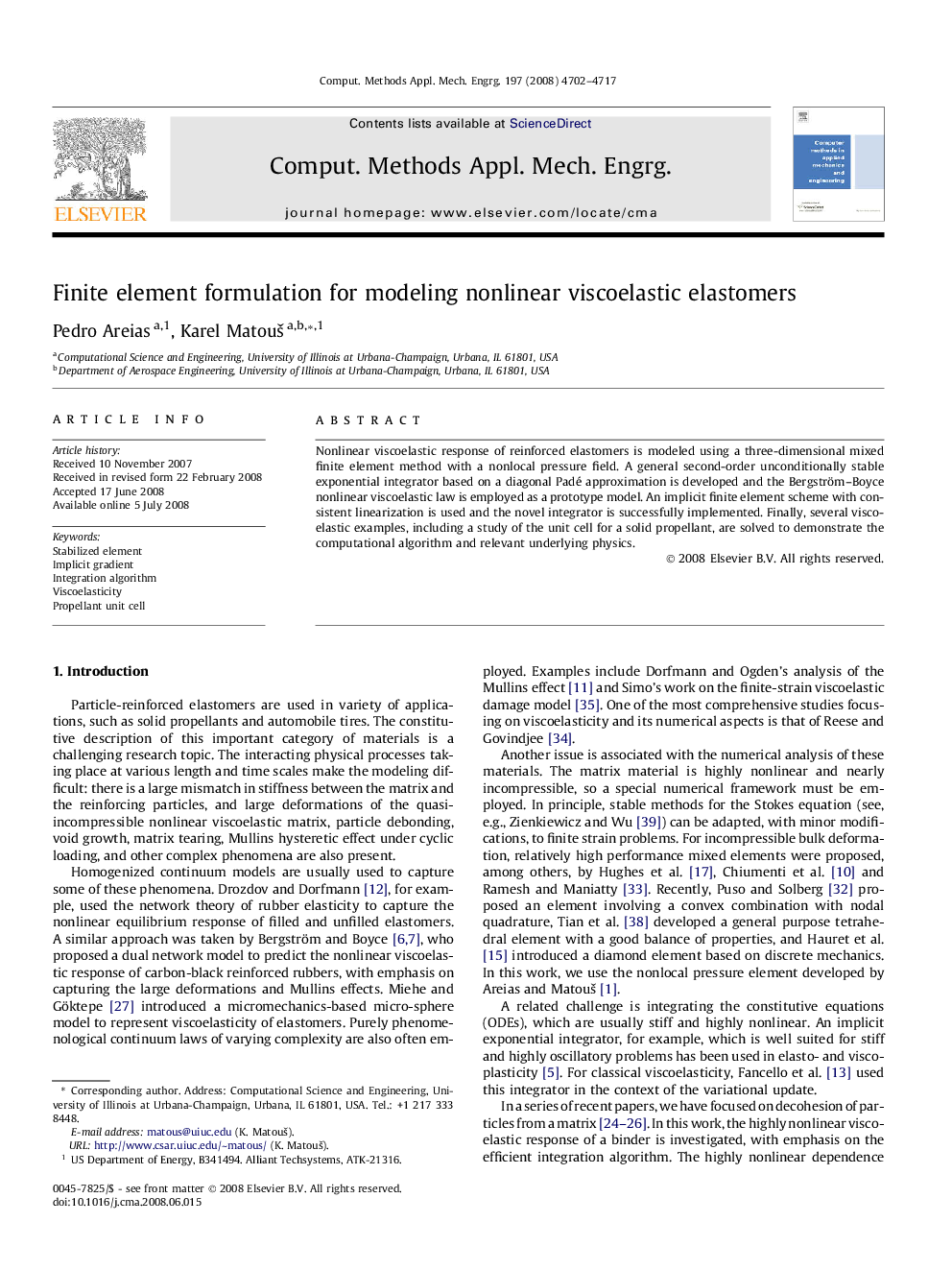 Finite element formulation for modeling nonlinear viscoelastic elastomers