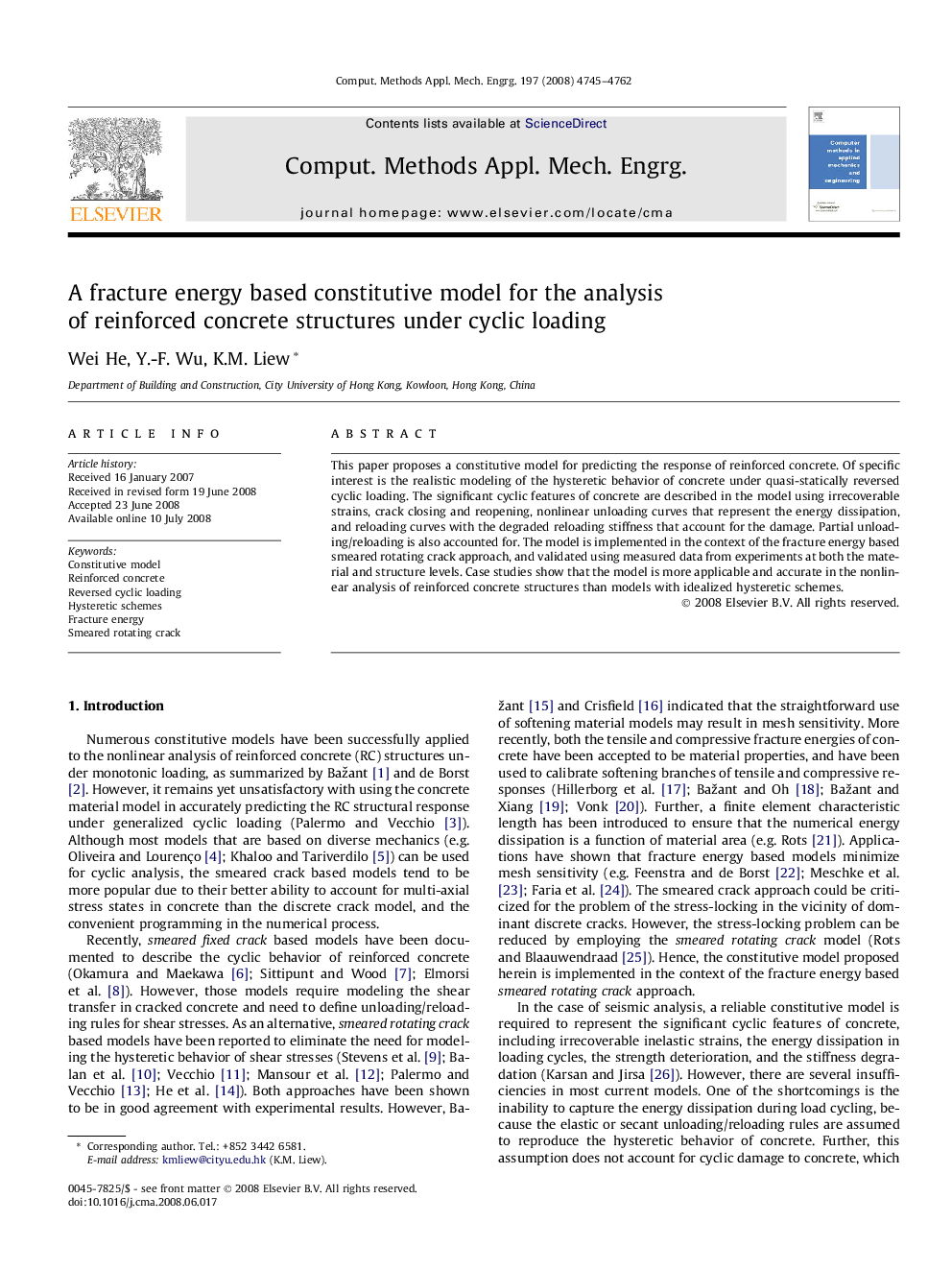 A fracture energy based constitutive model for the analysis of reinforced concrete structures under cyclic loading