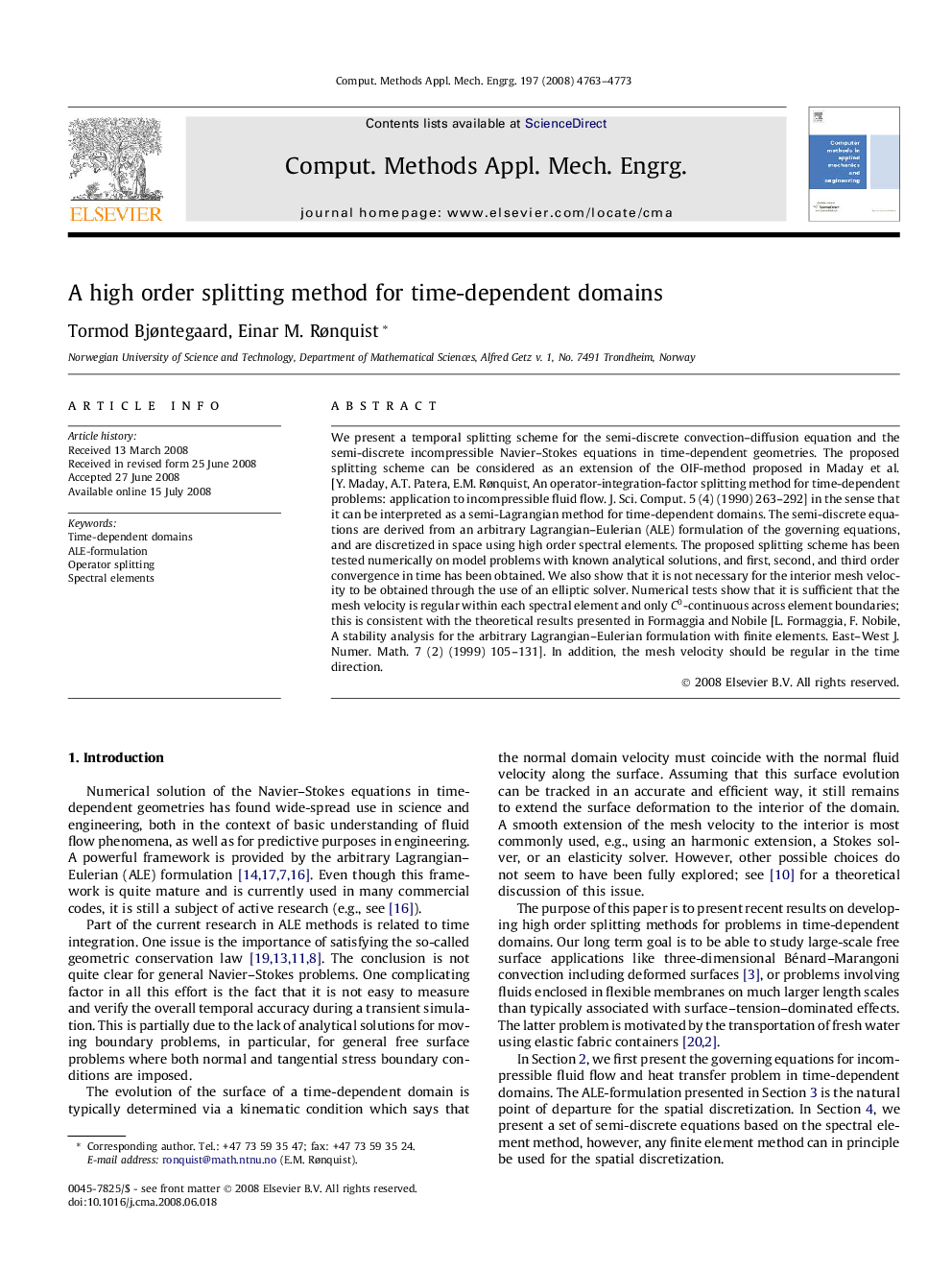 A high order splitting method for time-dependent domains