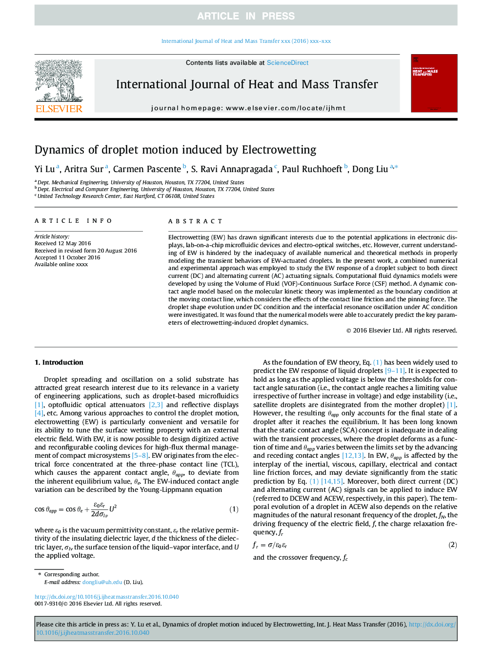 Dynamics of droplet motion induced by Electrowetting