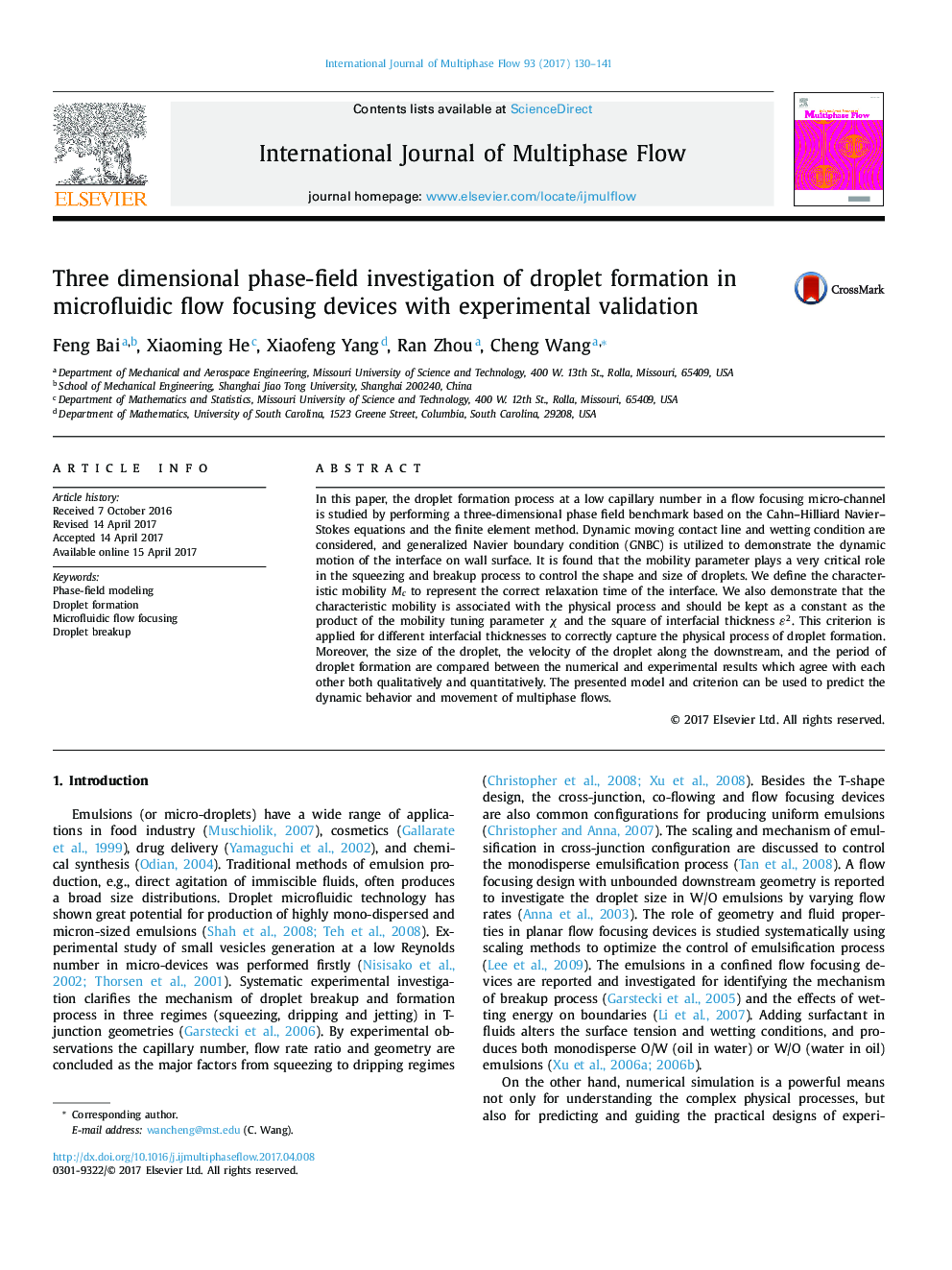 Three dimensional phase-field investigation of droplet formation in microfluidic flow focusing devices with experimental validation