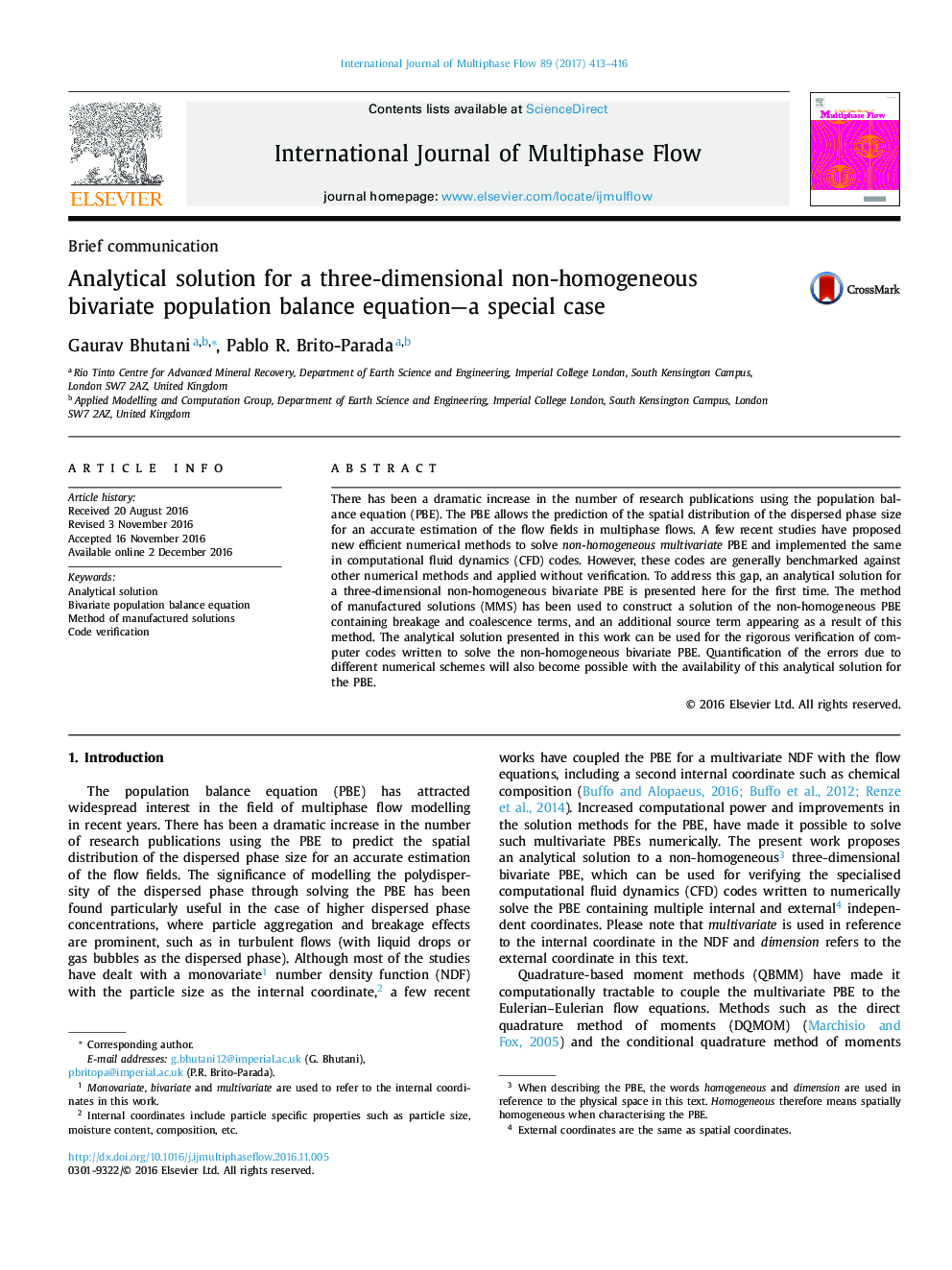 Analytical solution for a three-dimensional non-homogeneous bivariate population balance equation-a special case