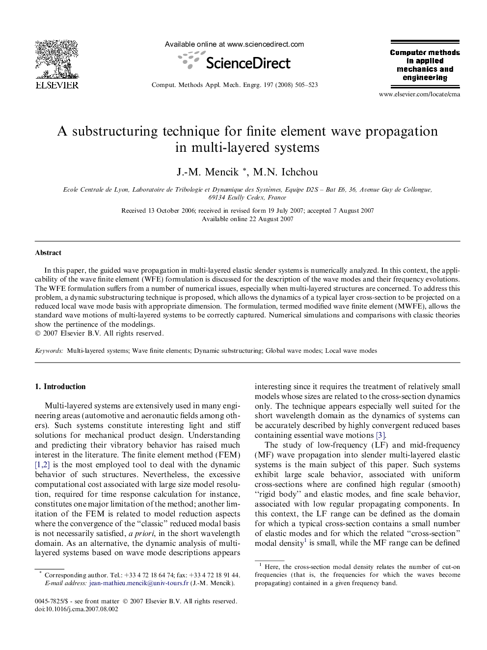 A substructuring technique for finite element wave propagation in multi-layered systems