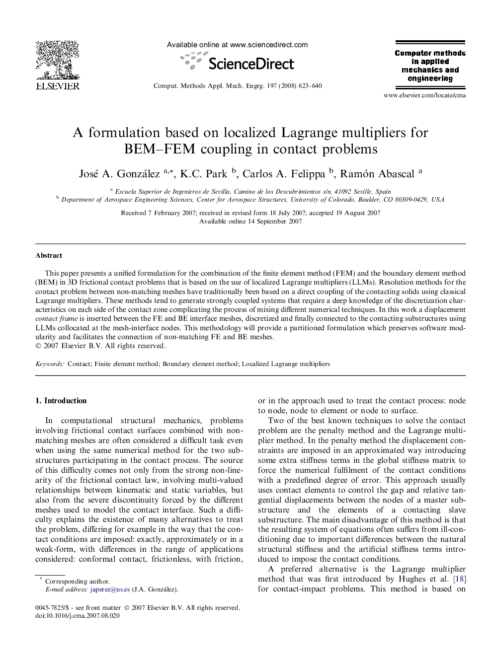 A formulation based on localized Lagrange multipliers for BEM–FEM coupling in contact problems