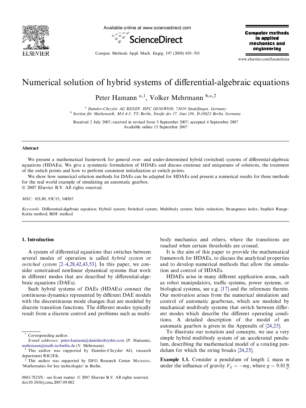 Numerical solution of hybrid systems of differential-algebraic equations